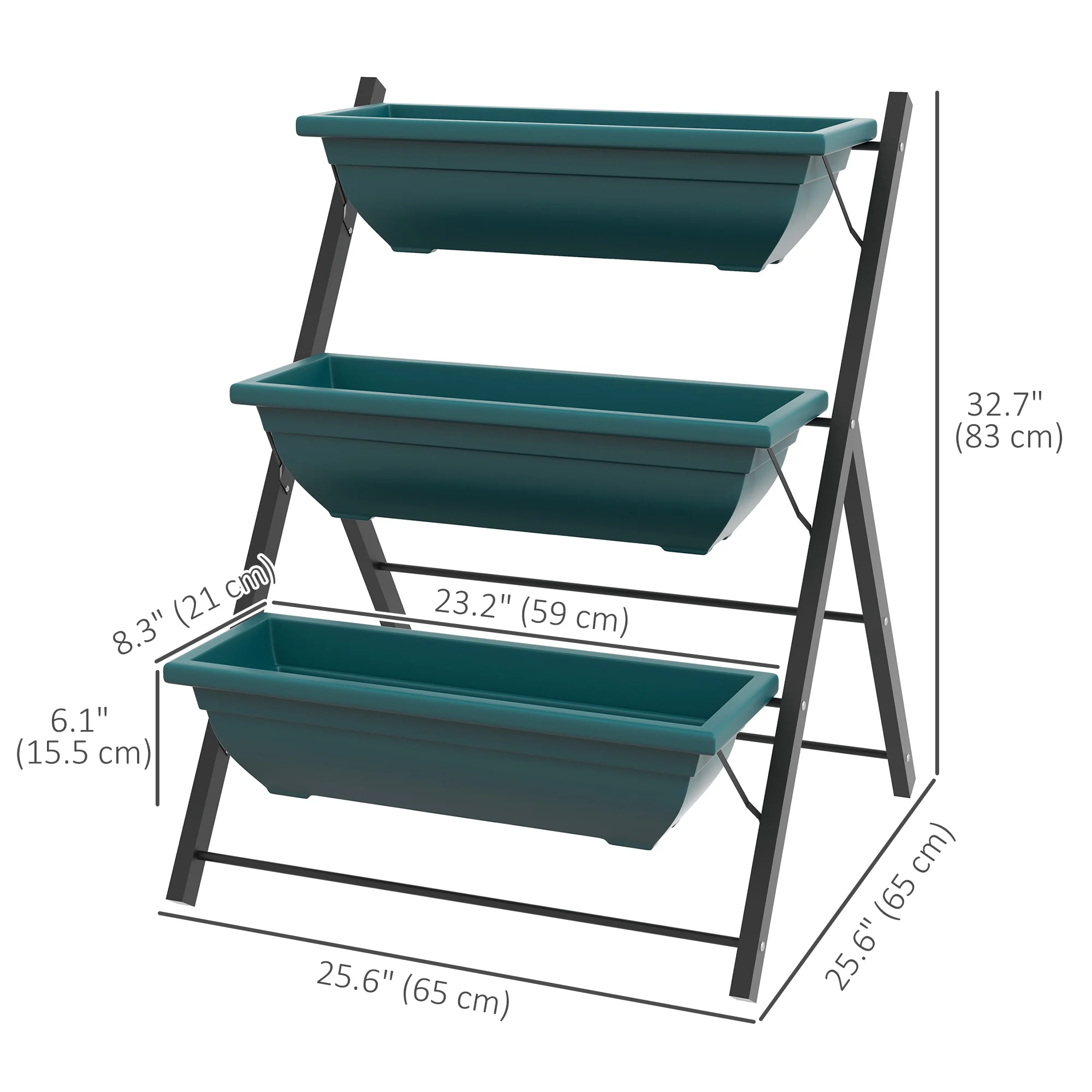 3-Tier Vertical Garden Bed with 3 Planters and Drainage Holes, Green - Image 5