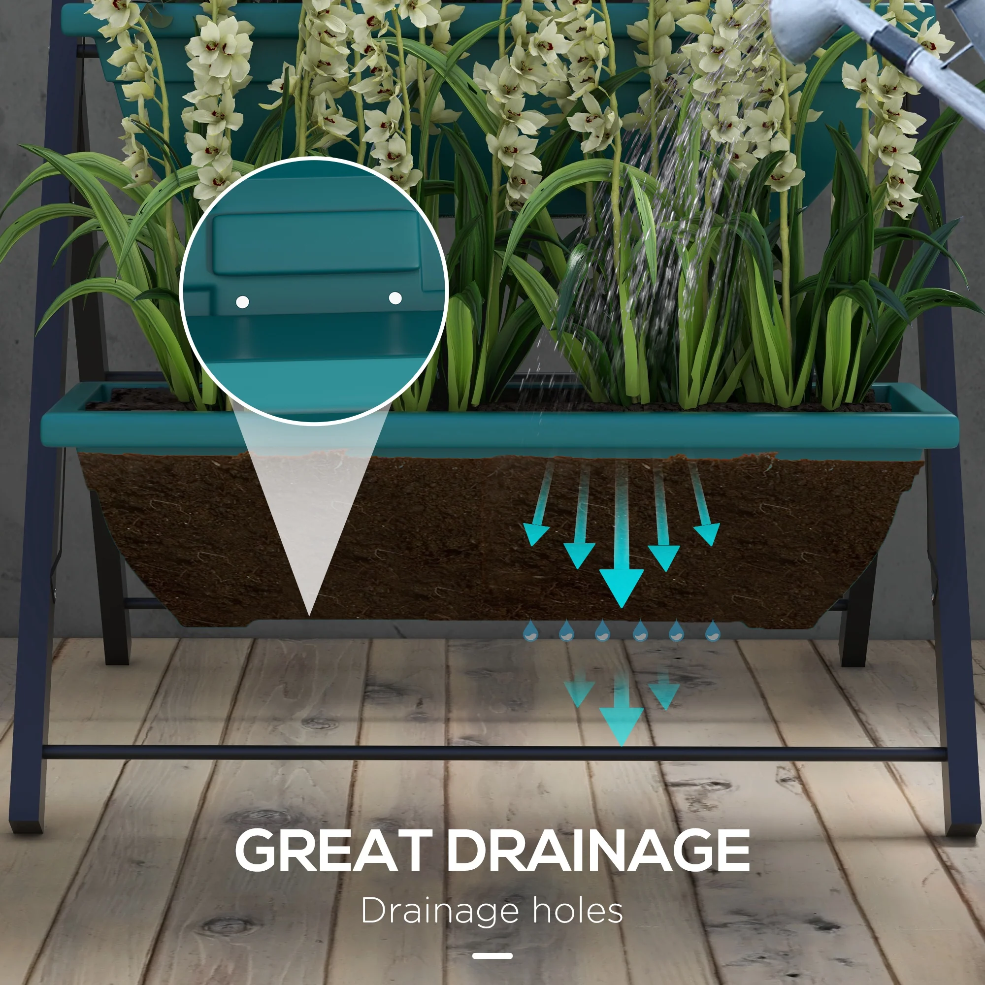 3-Tier Vertical Garden Bed with 3 Planters and Drainage Holes, Green - Image 7