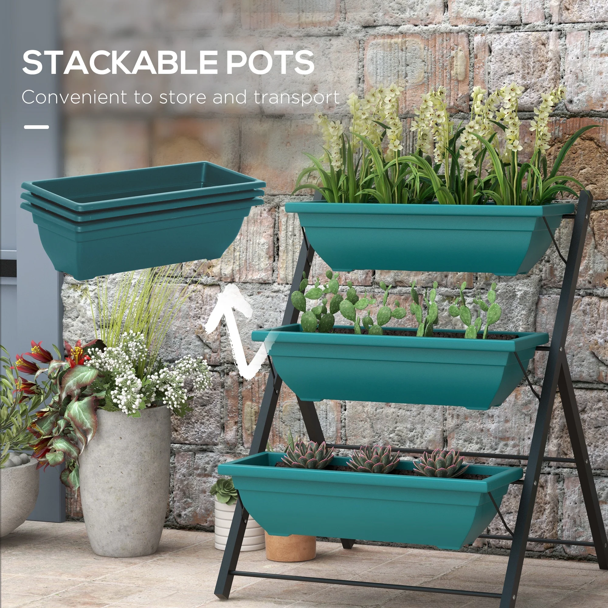 3-Tier Vertical Garden Bed with 3 Planters and Drainage Holes, Green - Image 8