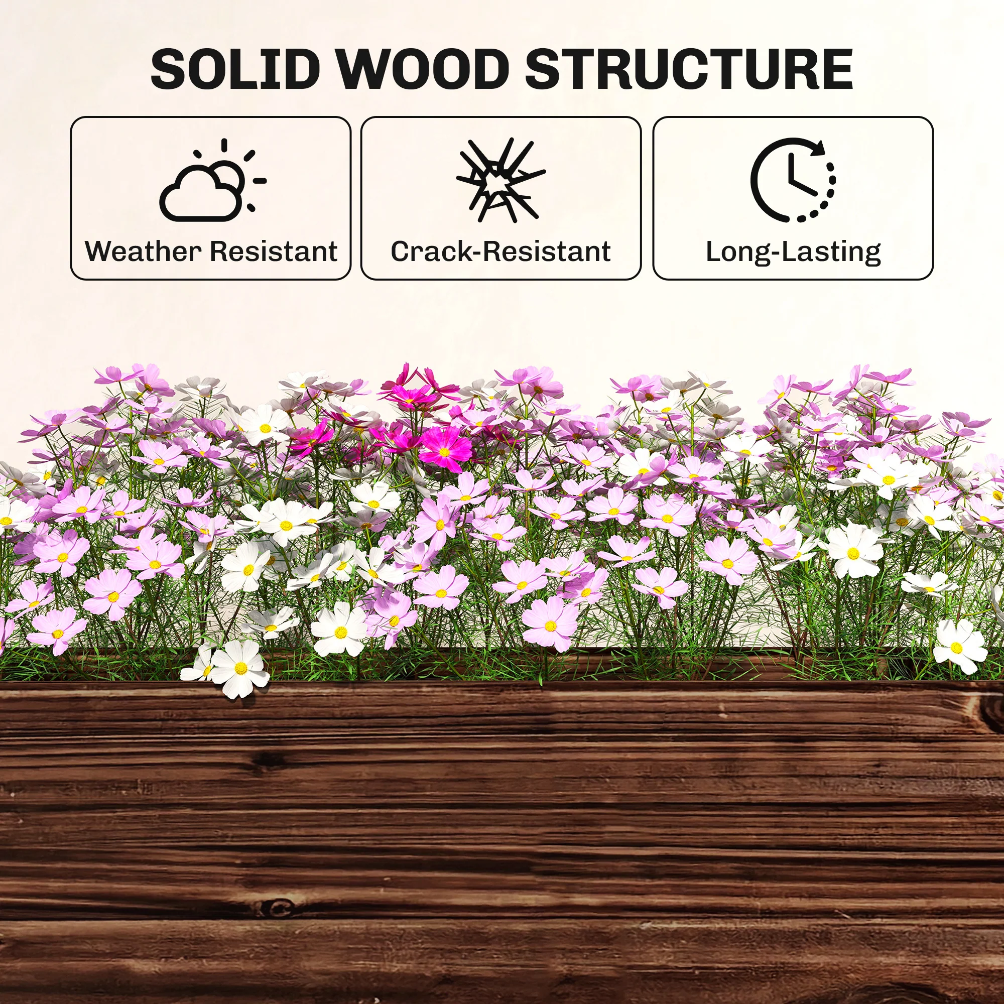 3-Tier Wooden Raised Planter with Liner, 60 x 25 x 120 cm - Image 10