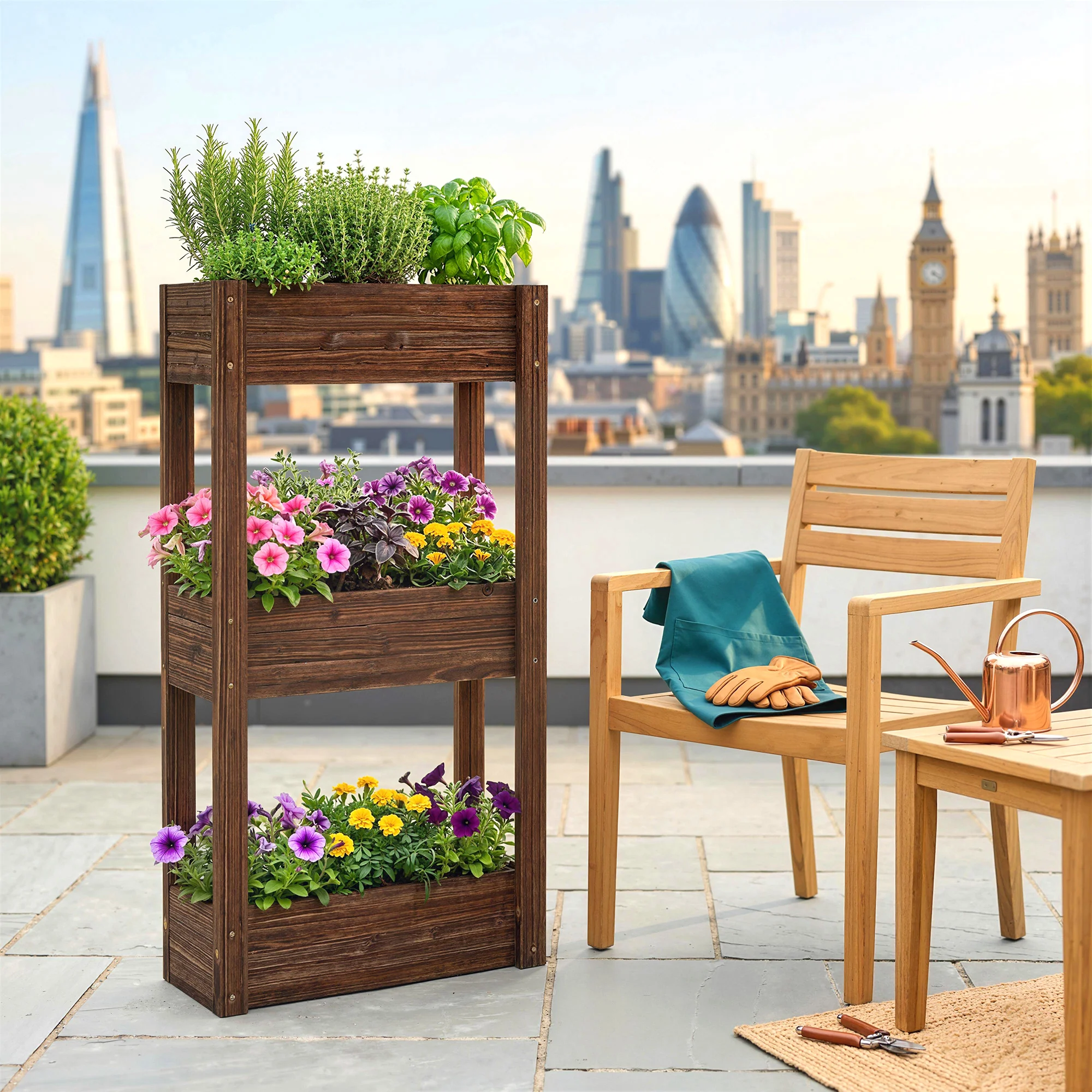 3-Tier Wooden Raised Planter with Liner, 60 x 25 x 120 cm - Image 11