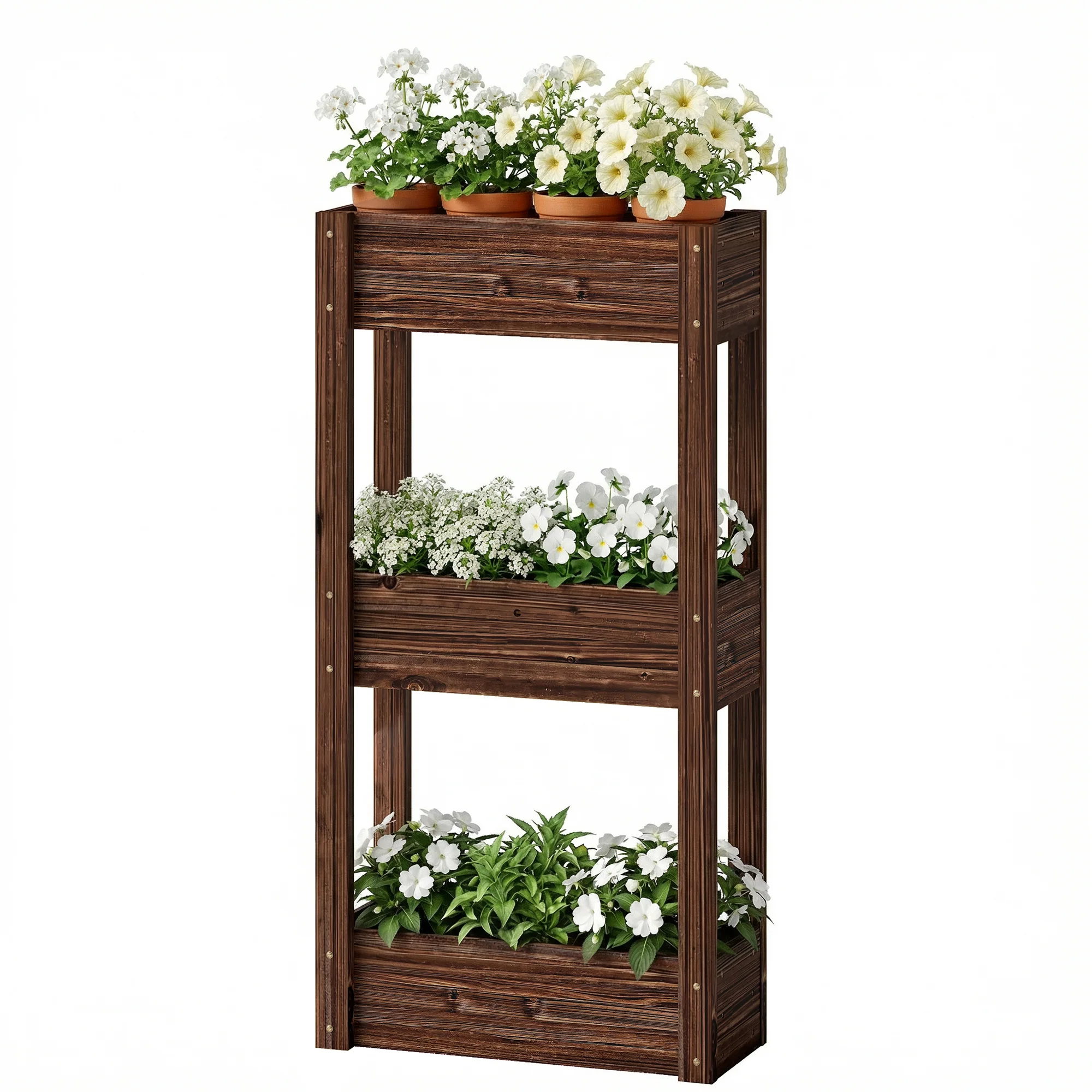 3-Tier Wooden Raised Planter with Liner, 60 x 25 x 120 cm - Image 2