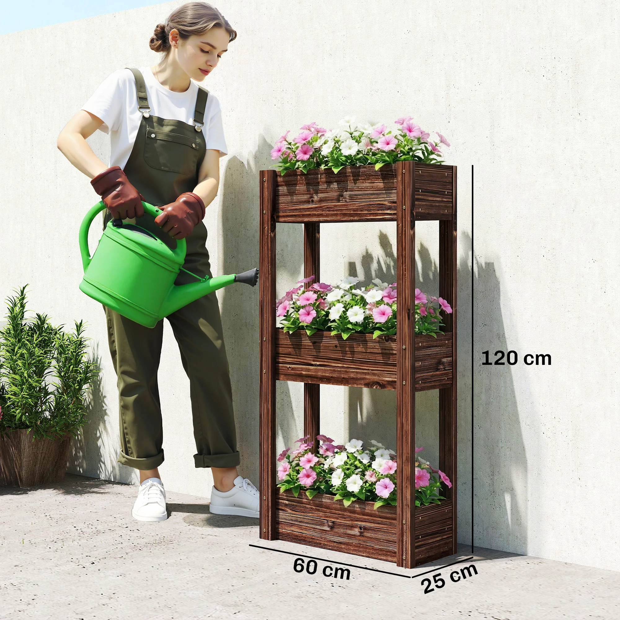 3-Tier Wooden Raised Planter with Liner, 60 x 25 x 120 cm - Image 5