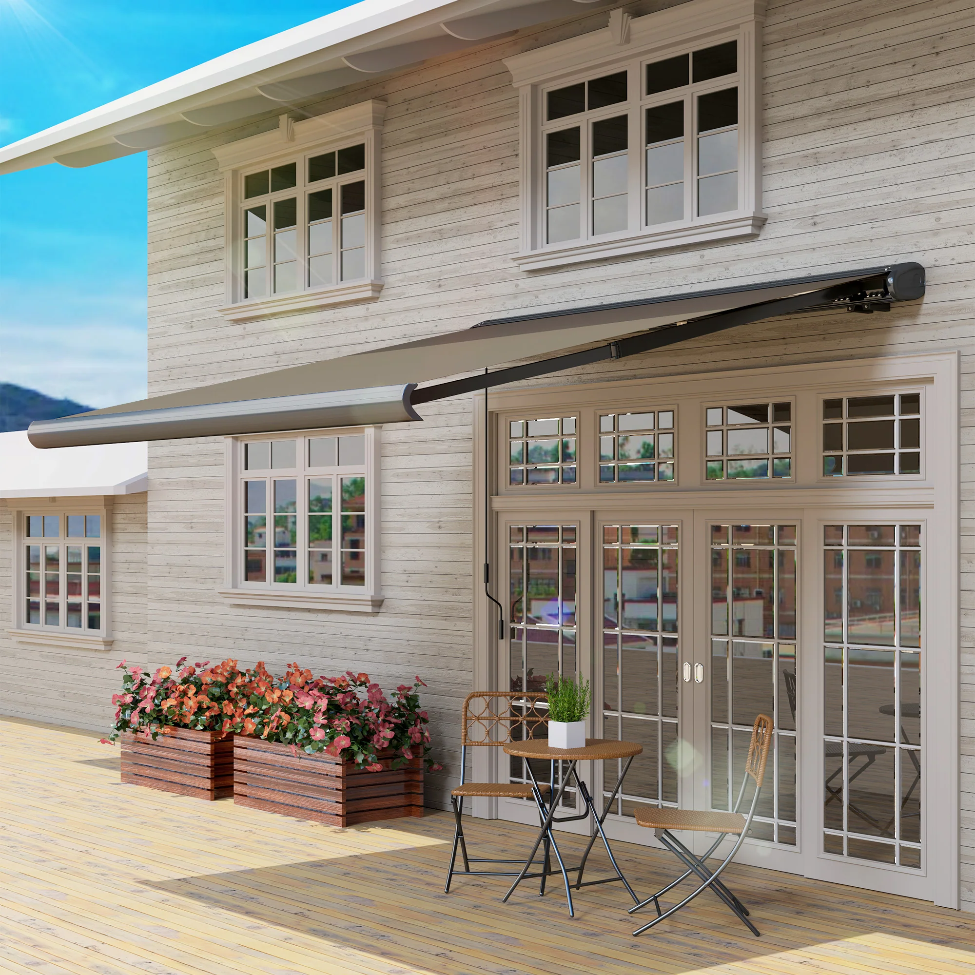 3 x 2.5m Half Cassette Electric Awning with Remote Controller for Garden Patio, Light Grey - Image 11