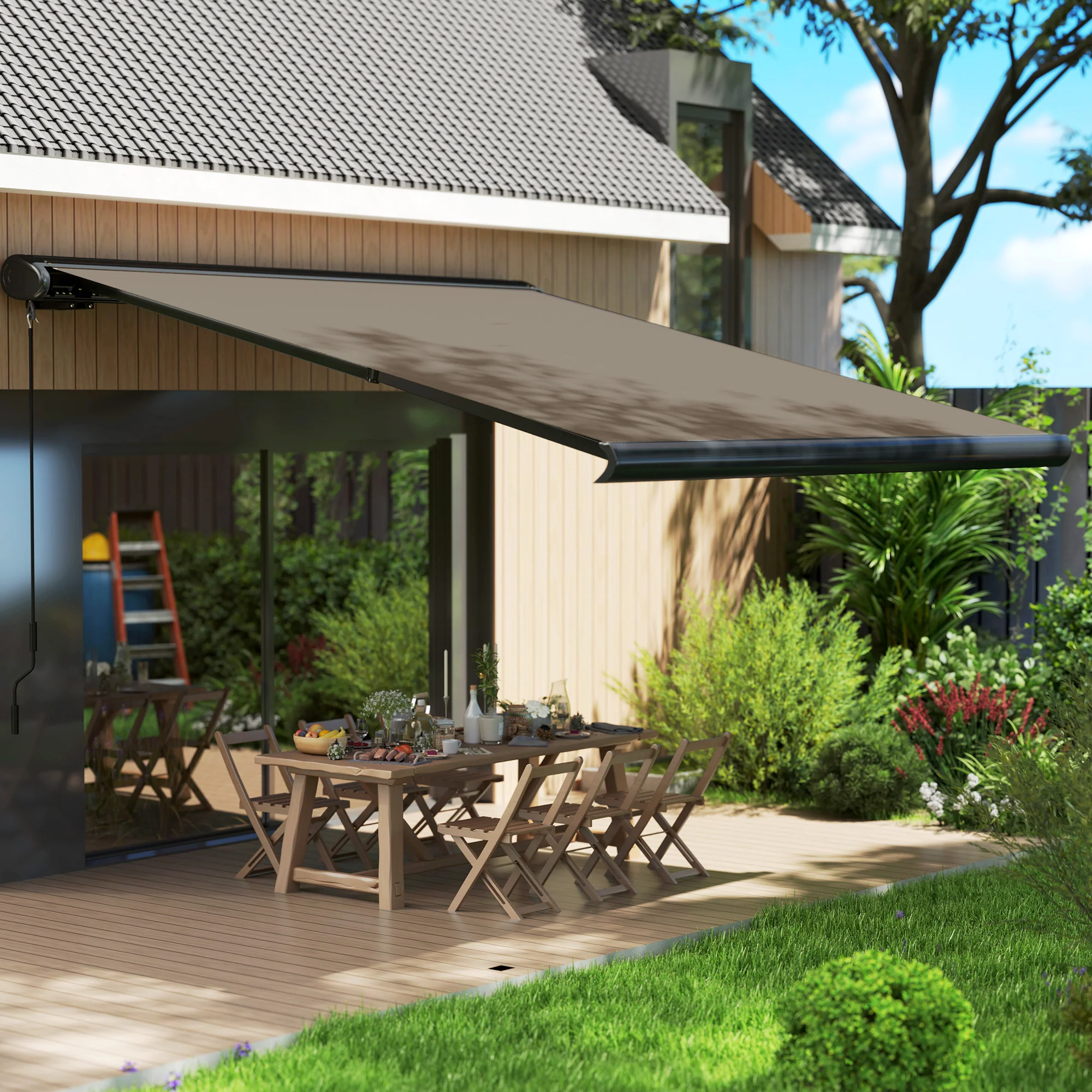 3 x 2.5m Half Cassette Electric Awning with Remote Controller for Garden Patio, Light Grey - Image 3