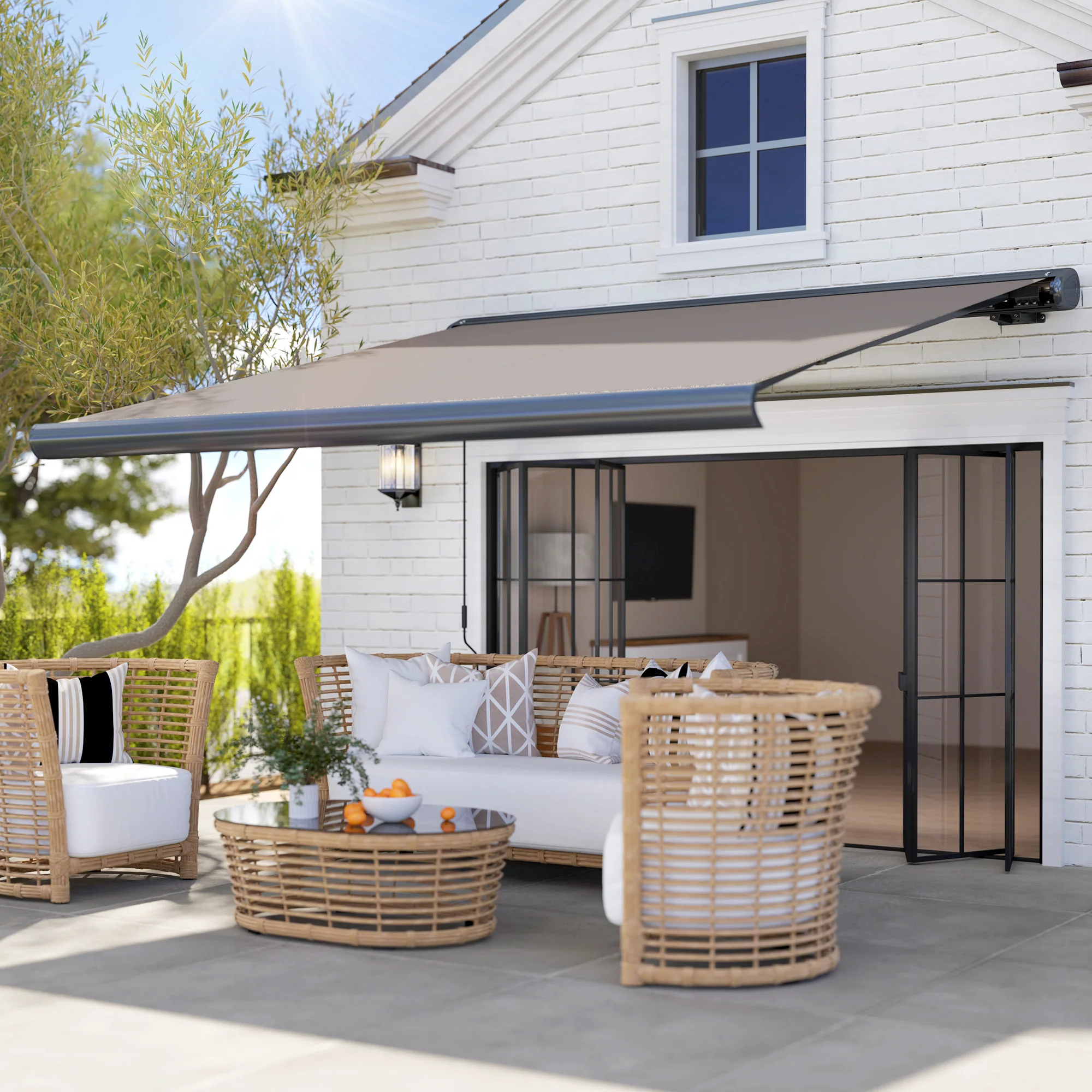3 x 2.5m Half Cassette Electric Awning with Remote Controller for Garden Patio, Light Grey - Image 4