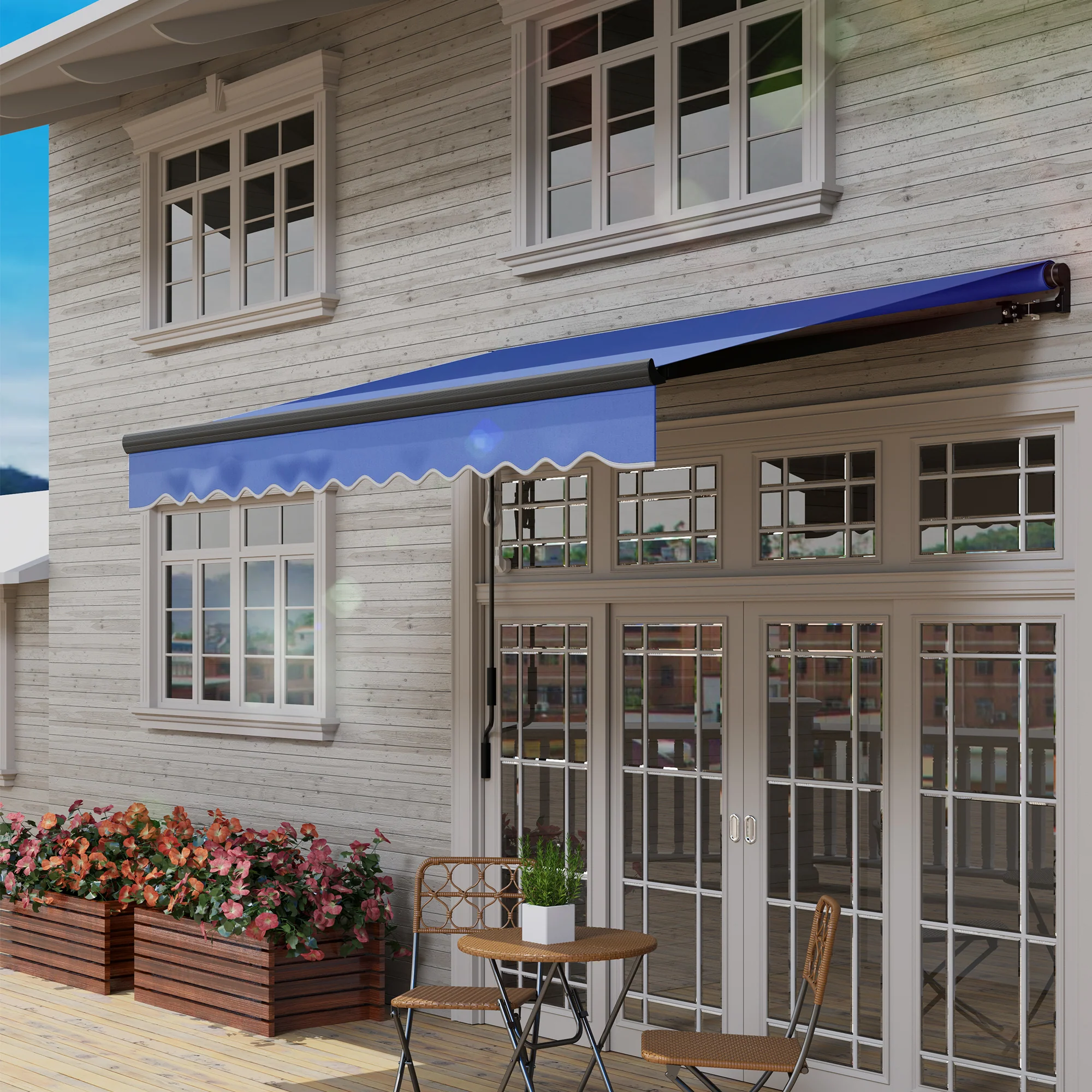 3 x 2.5m Electric Awning with LED Light & Remote Controller for Garden Patio Deck, Blue - Image 11
