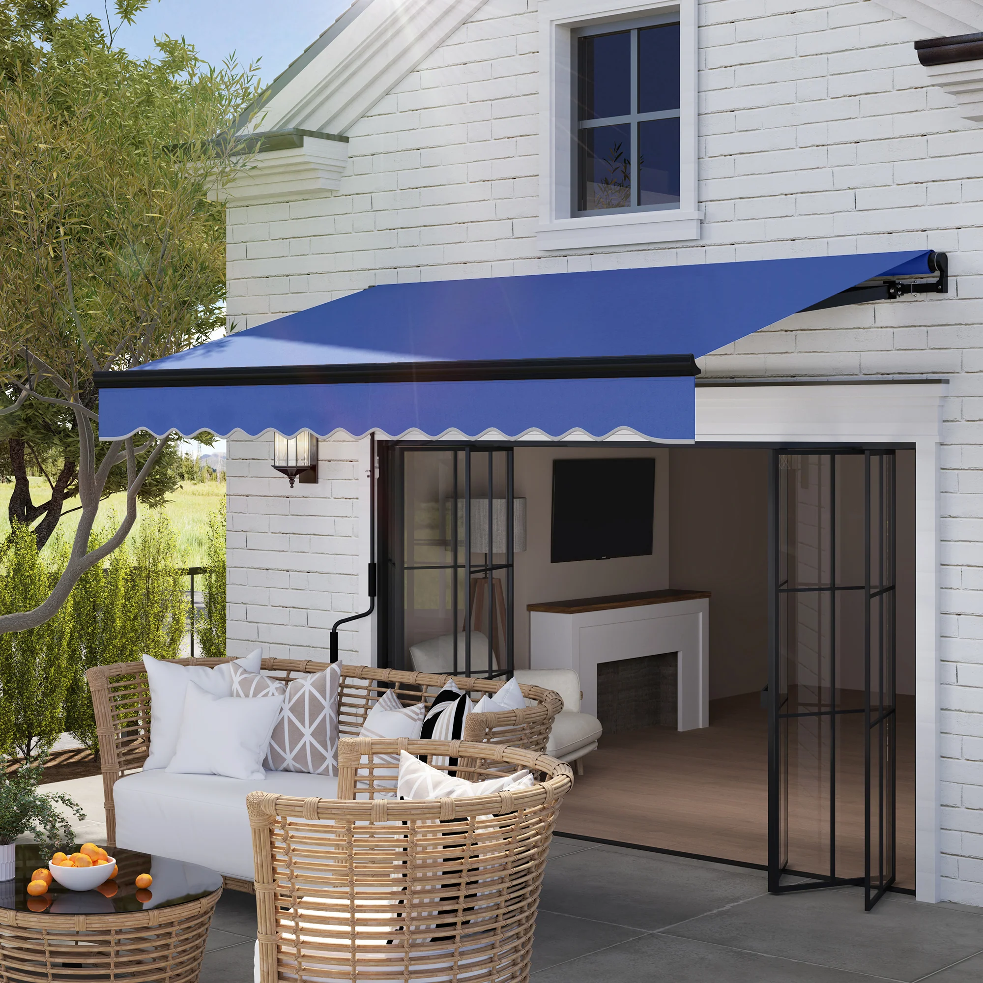 3 x 2.5m Electric Awning with LED Light & Remote Controller for Garden Patio Deck, Blue - Image 4