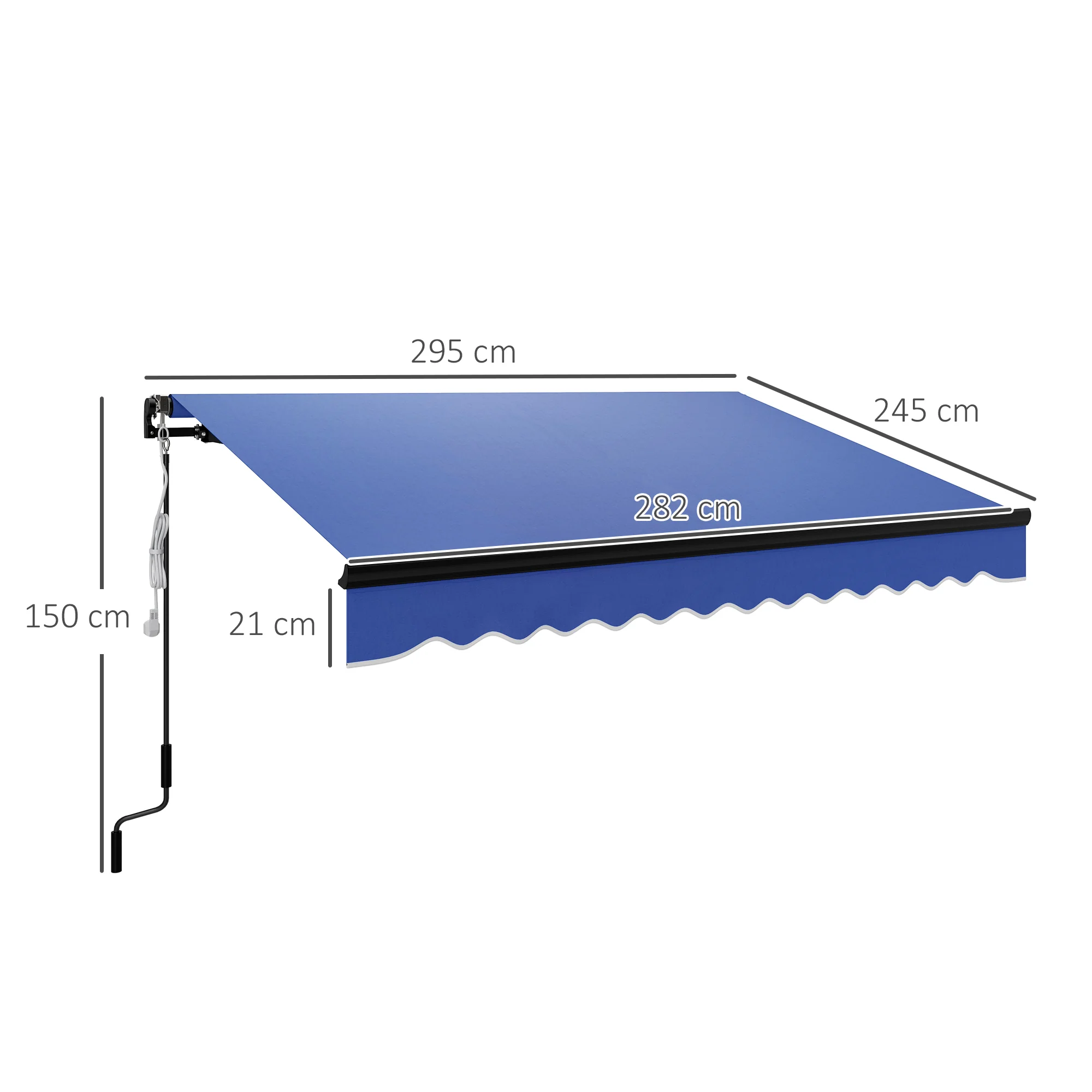 3 x 2.5m Electric Awning with LED Light & Remote Controller for Garden Patio Deck, Blue - Image 5