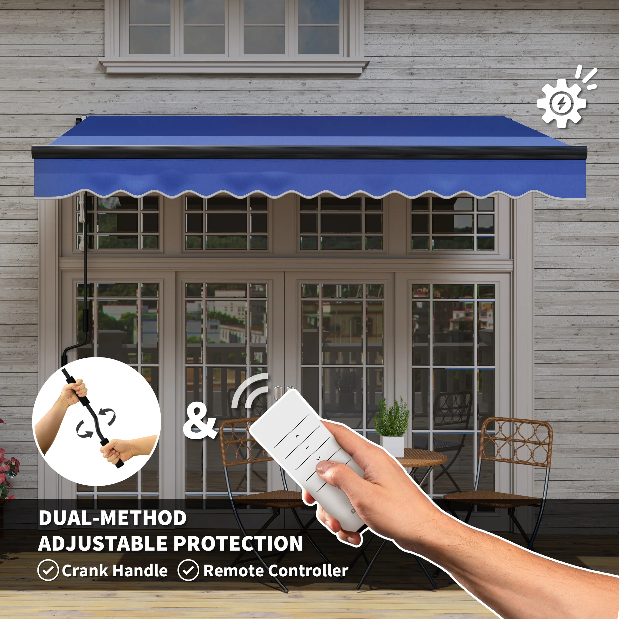 3 x 2.5m Electric Awning with LED Light & Remote Controller for Garden Patio Deck, Blue - Image 6