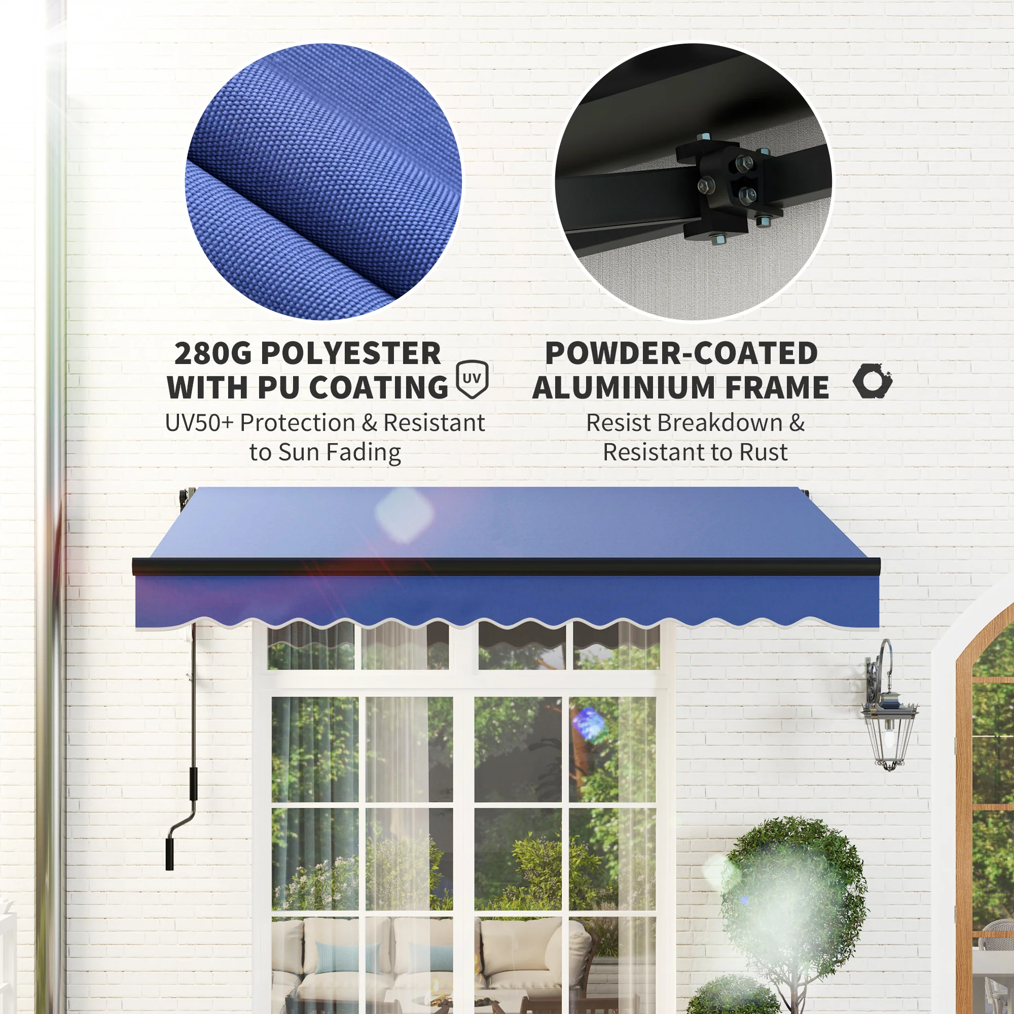 3 x 2.5m Electric Awning with LED Light & Remote Controller for Garden Patio Deck, Blue - Image 8