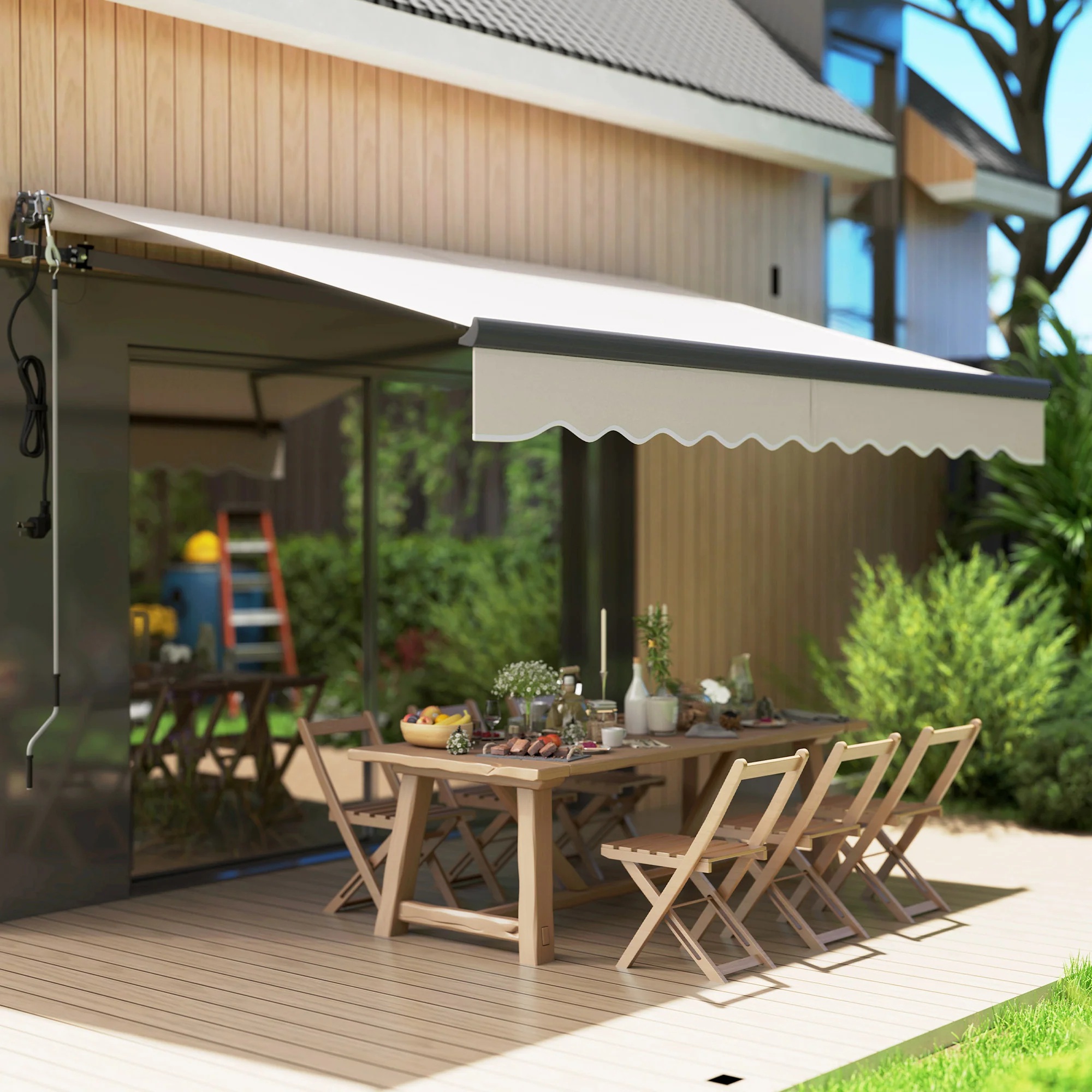 3 x 2.5m Electric Awning with Remote Controller for  Garden Patio Door Window, Beige - Image 3
