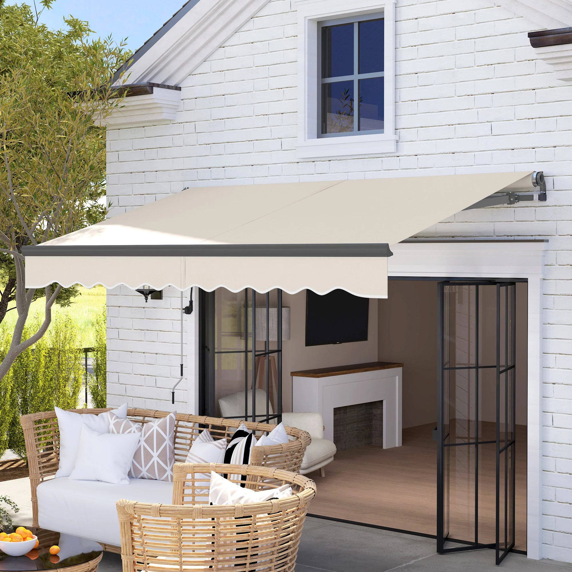 3 x 2.5m Electric Awning with Remote Controller for  Garden Patio Door Window, Beige - Image 4
