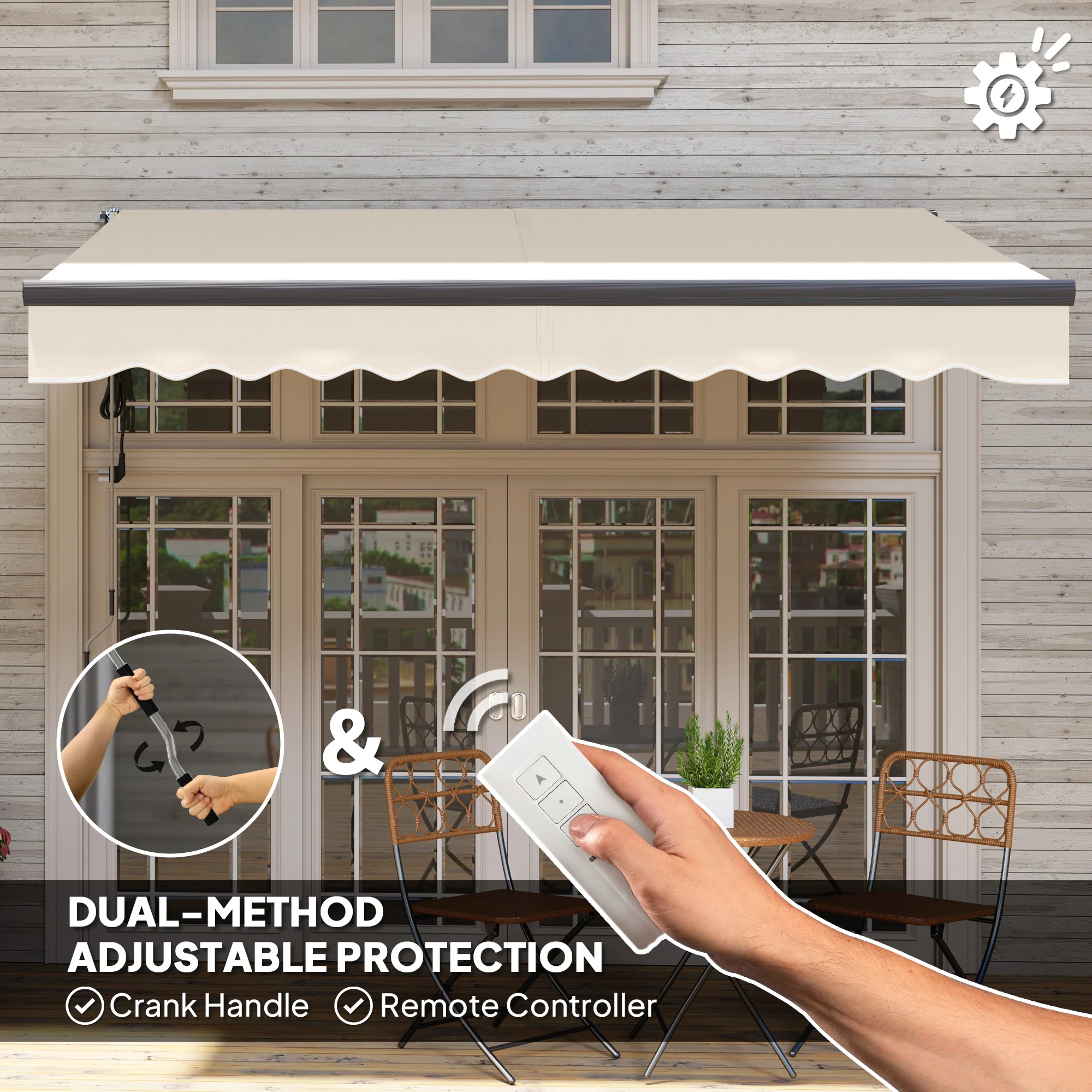 3 x 2.5m Electric Awning with Remote Controller for  Garden Patio Door Window, Beige - Image 6