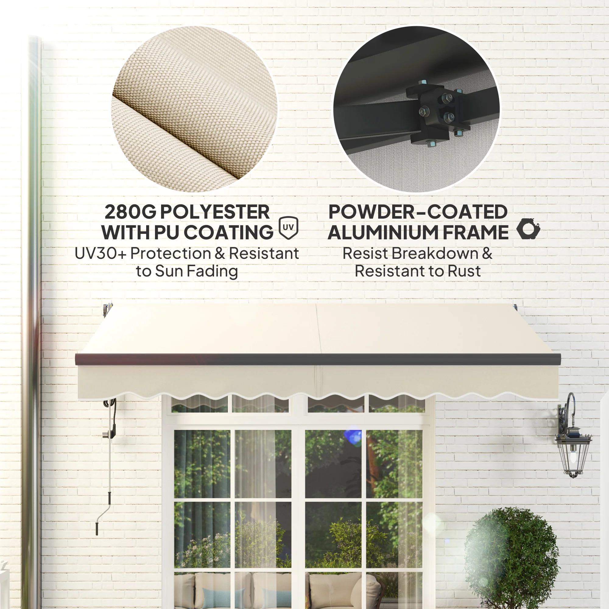3 x 2.5m Electric Awning with Remote Controller for  Garden Patio Door Window, Beige - Image 7