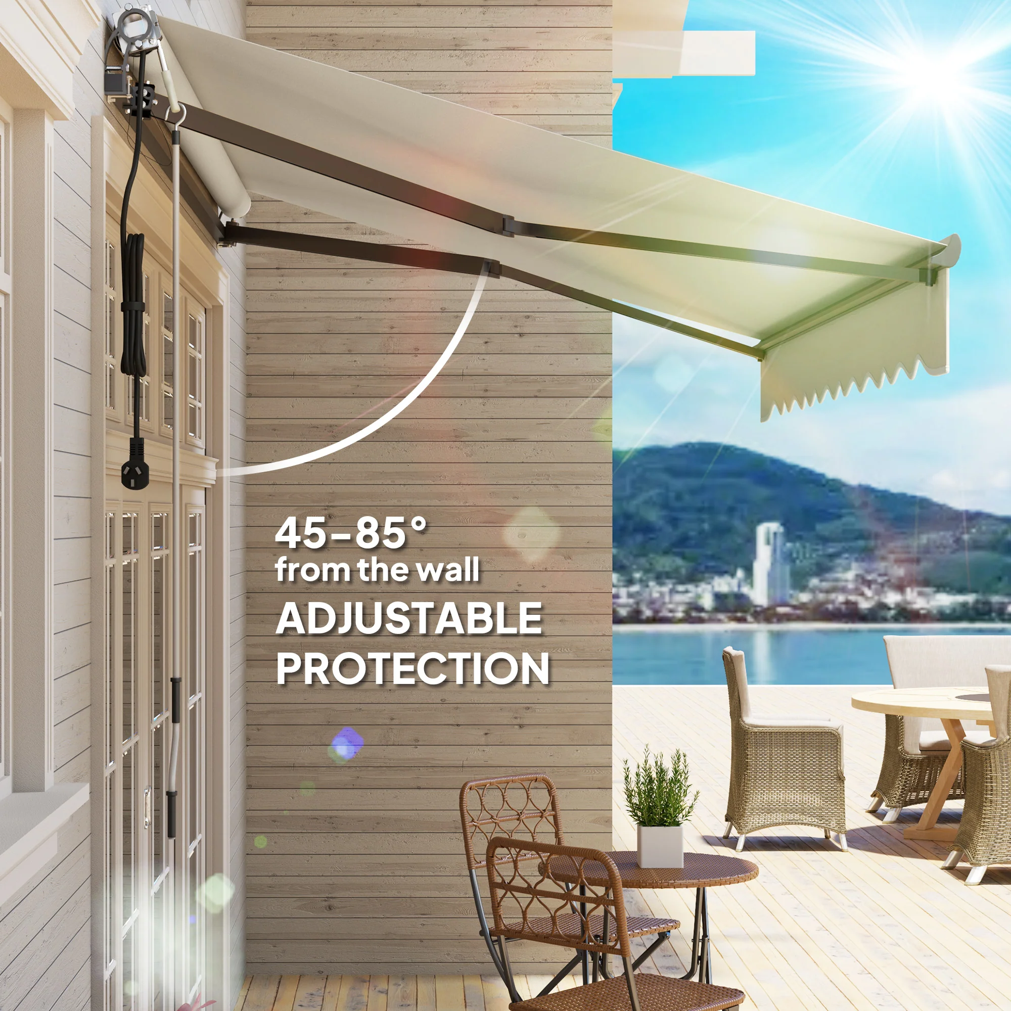 3 x 2.5m Electric Awning with Remote Controller for  Garden Patio Door Window, Beige - Image 8