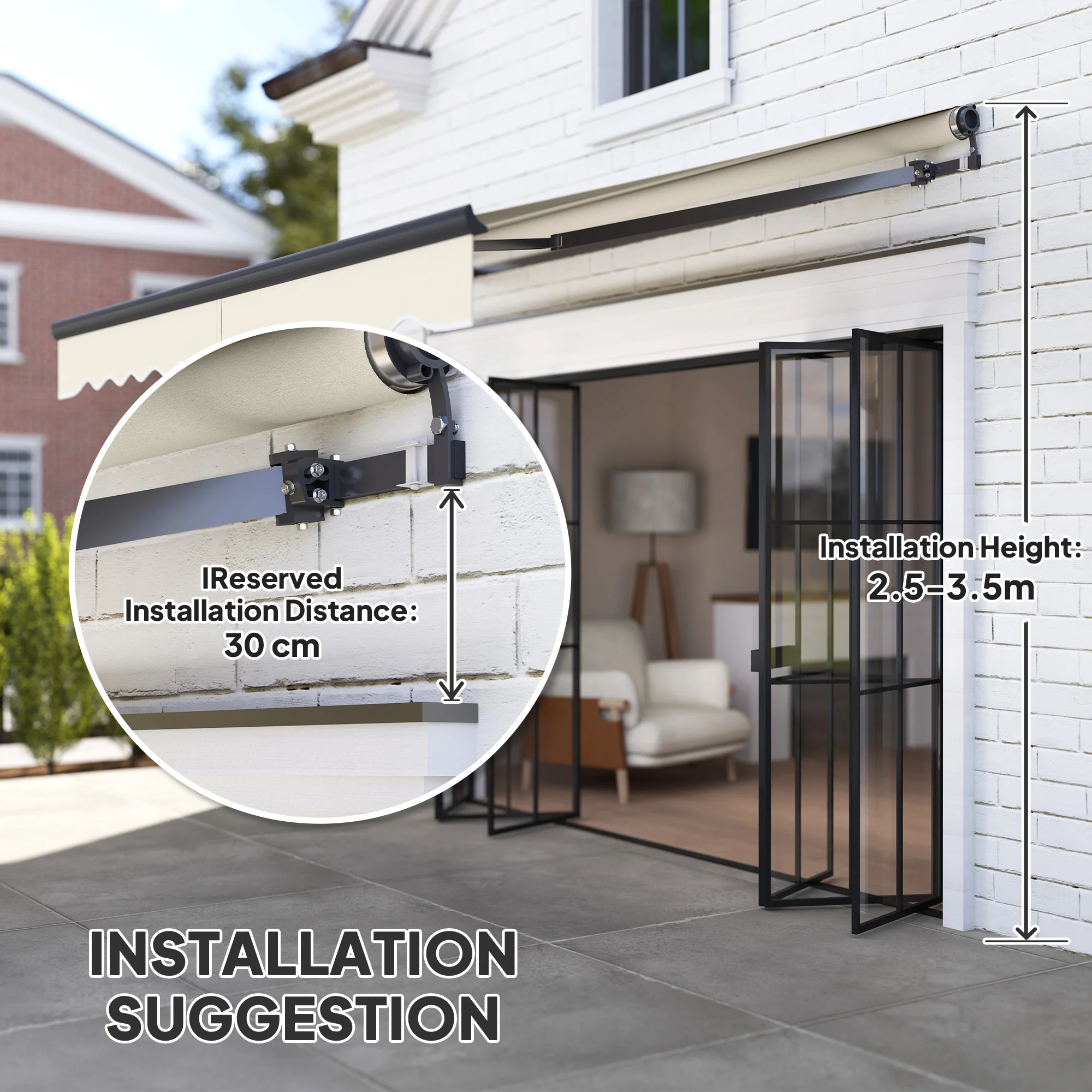 3 x 2.5m Electric Awning with Remote Controller for  Garden Patio Door Window, Beige - Image 9
