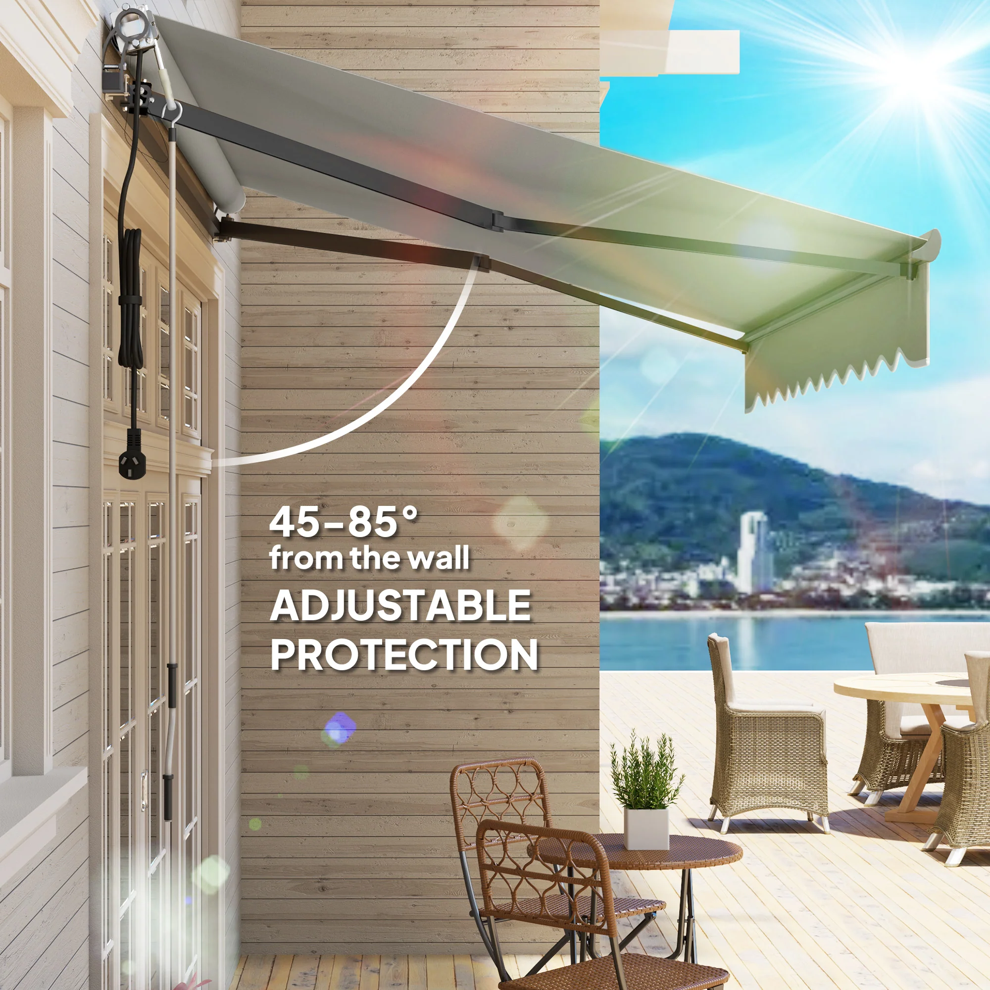3 x 2.5m Electric Awning with Remote Controller for  Garden Patio Door Window, Light Grey - Image 8