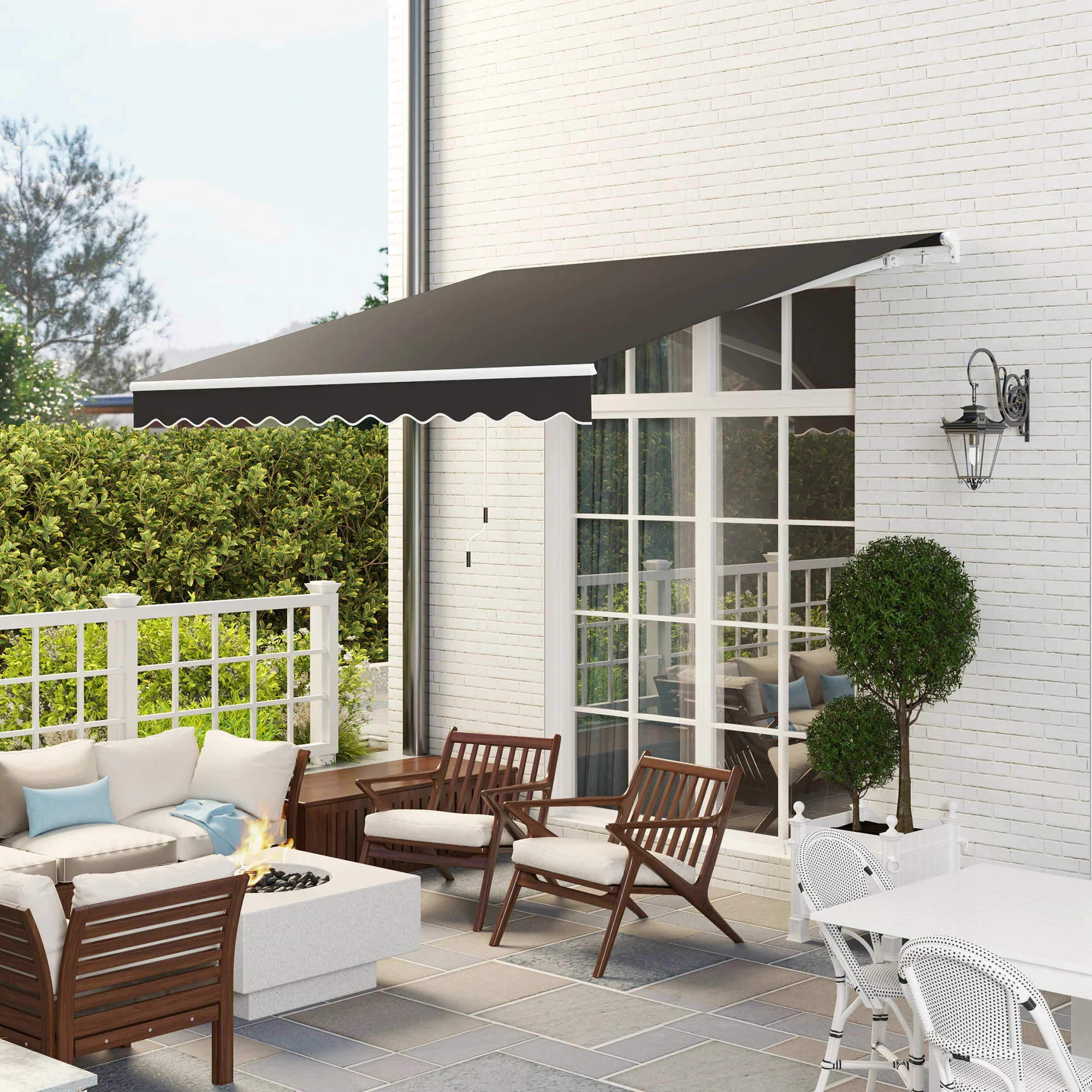 3 x 2.5m Retractable Manual Awning with w/ Fittings & Crank Handle, Black - Image 11