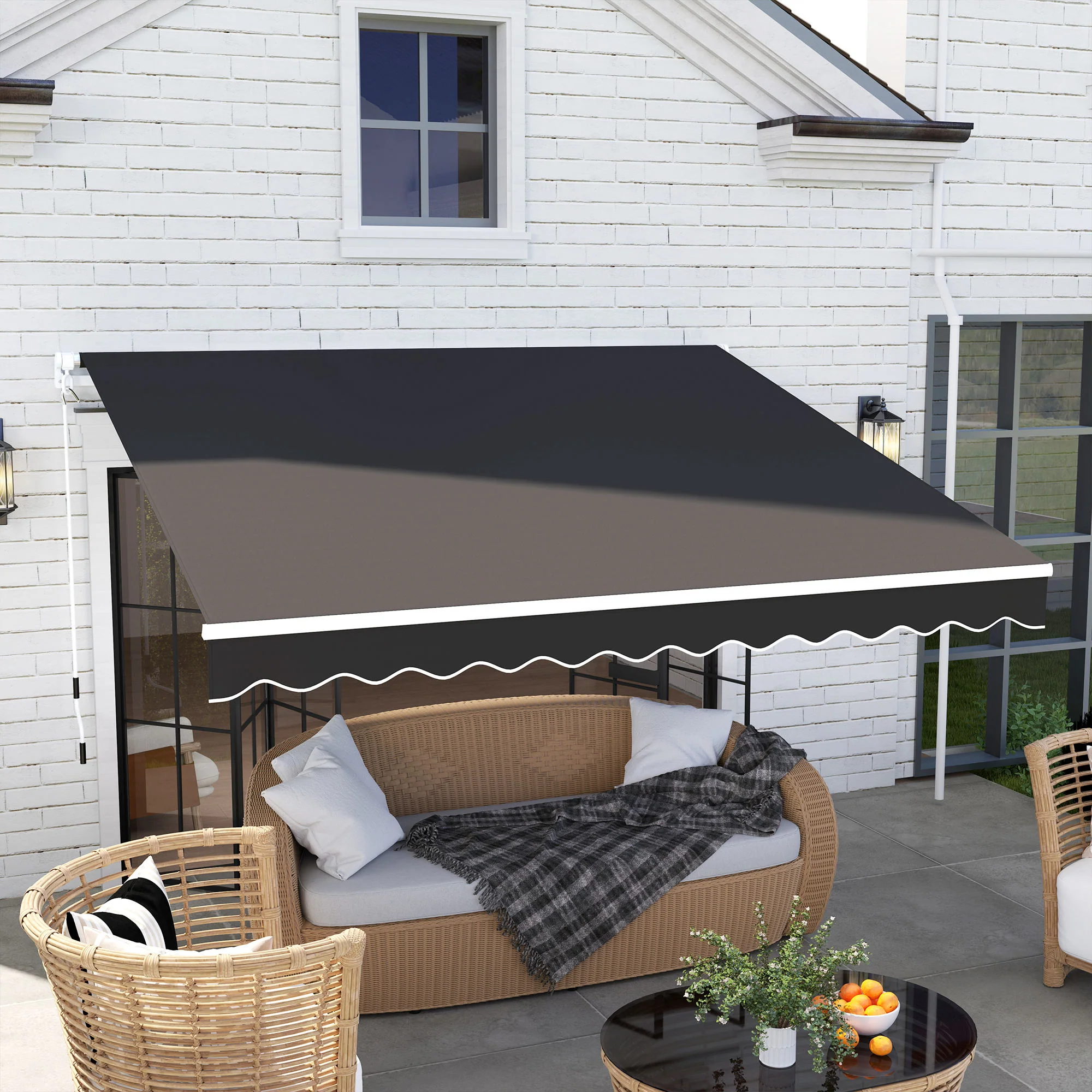 3 x 2.5m Retractable Manual Awning with w/ Fittings & Crank Handle, Black - Image 3