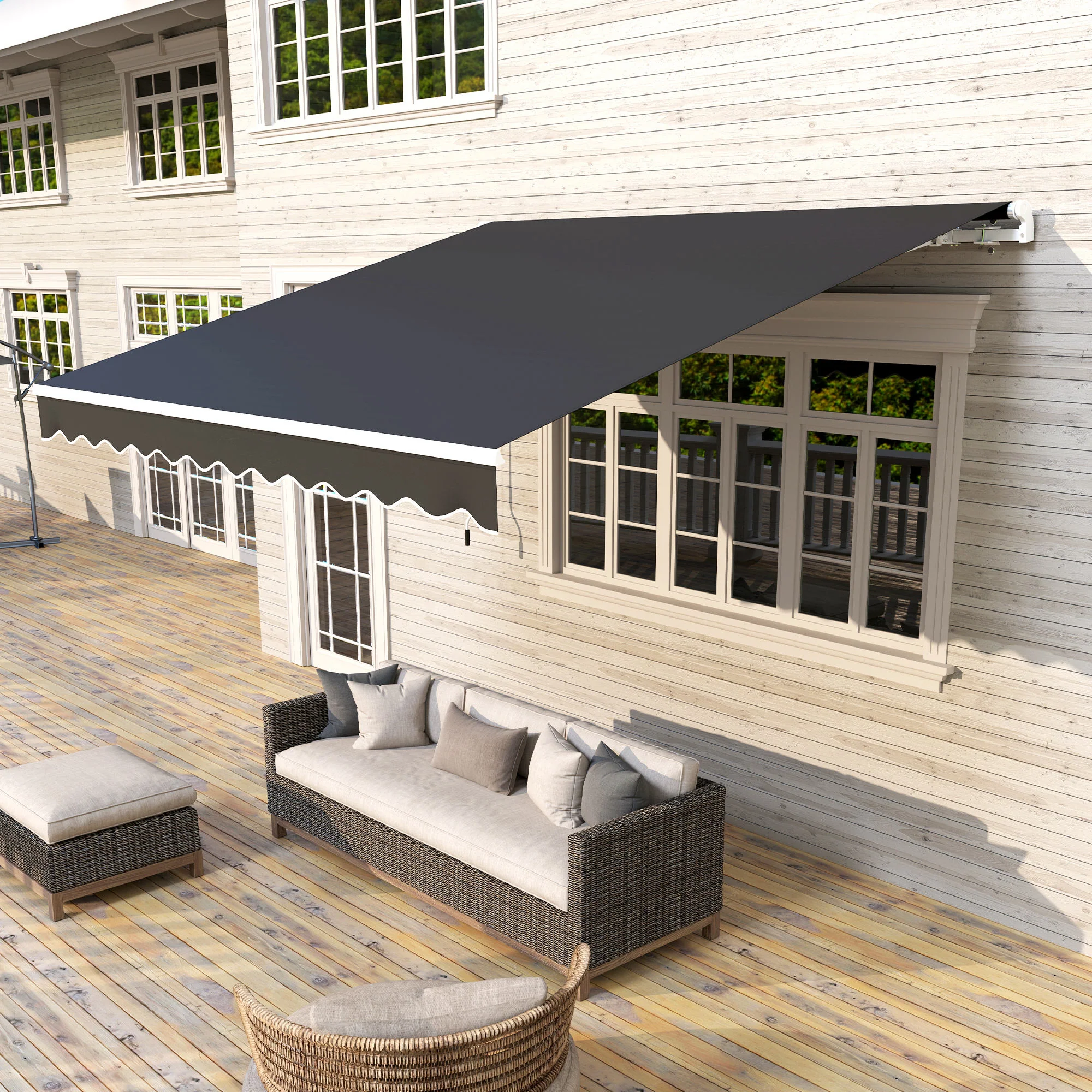 3 x 2.5m Retractable Manual Awning with w/ Fittings & Crank Handle, Black - Image 4