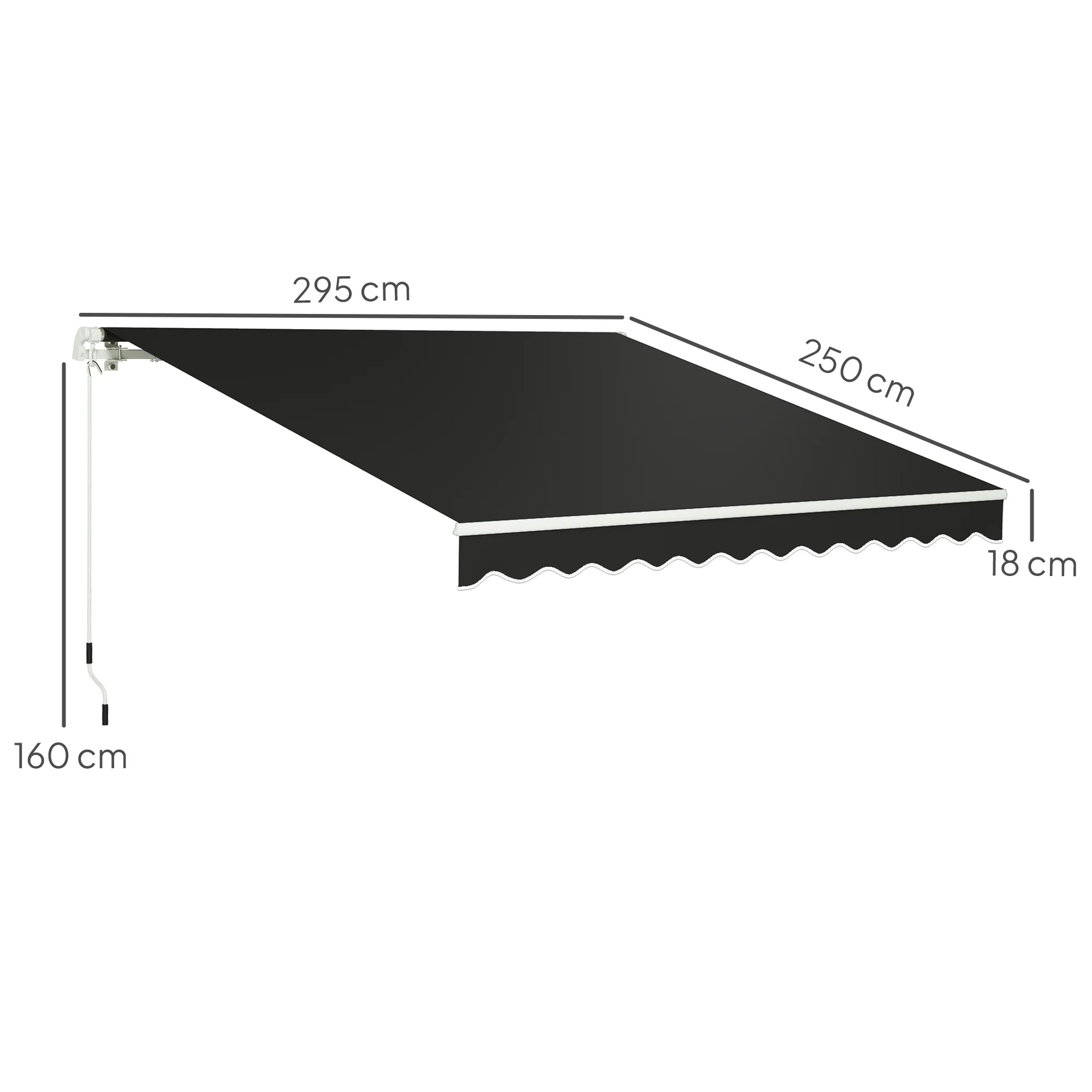 3 x 2.5m Retractable Manual Awning with w/ Fittings & Crank Handle, Black - Image 5