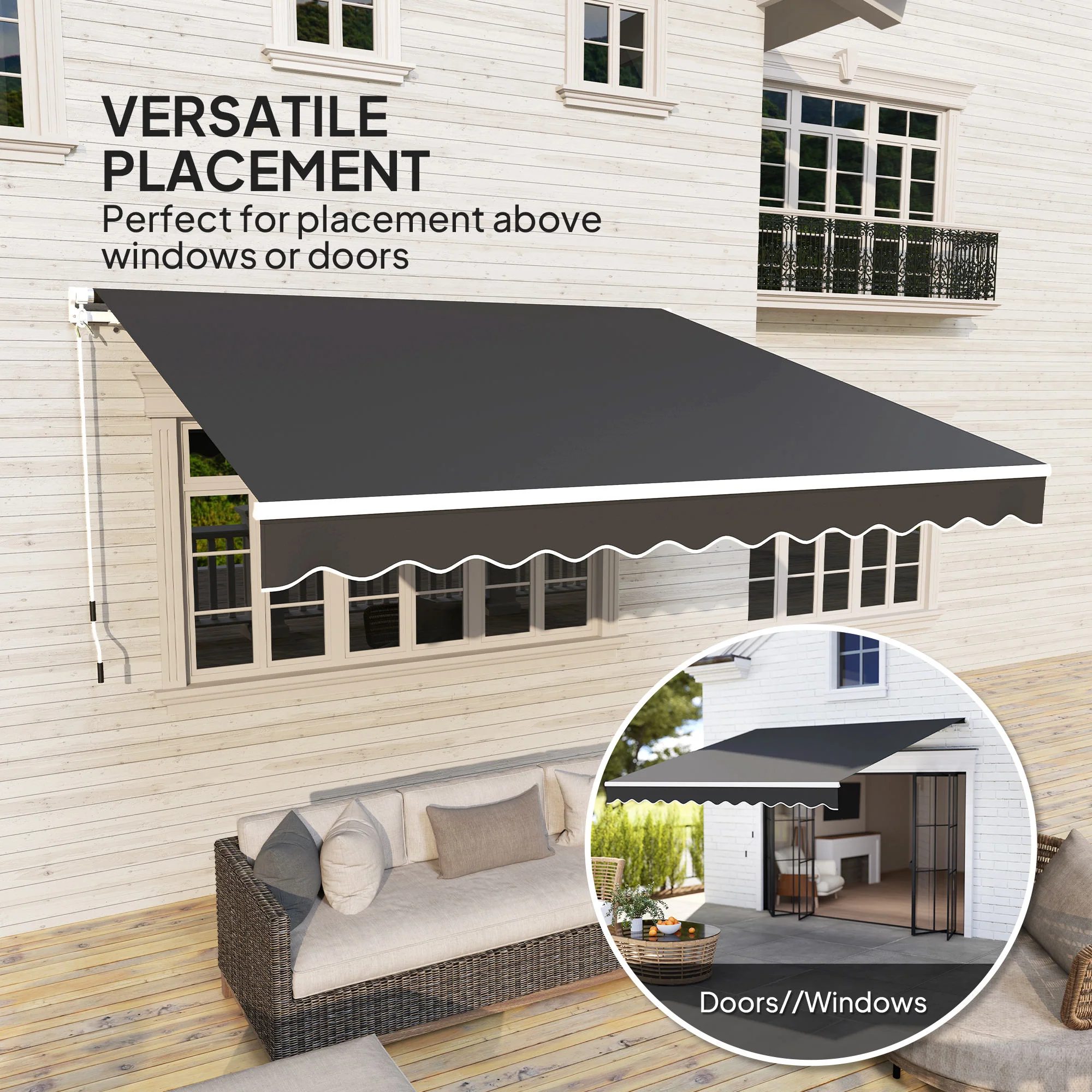 3 x 2.5m Retractable Manual Awning with w/ Fittings & Crank Handle, Black - Image 7