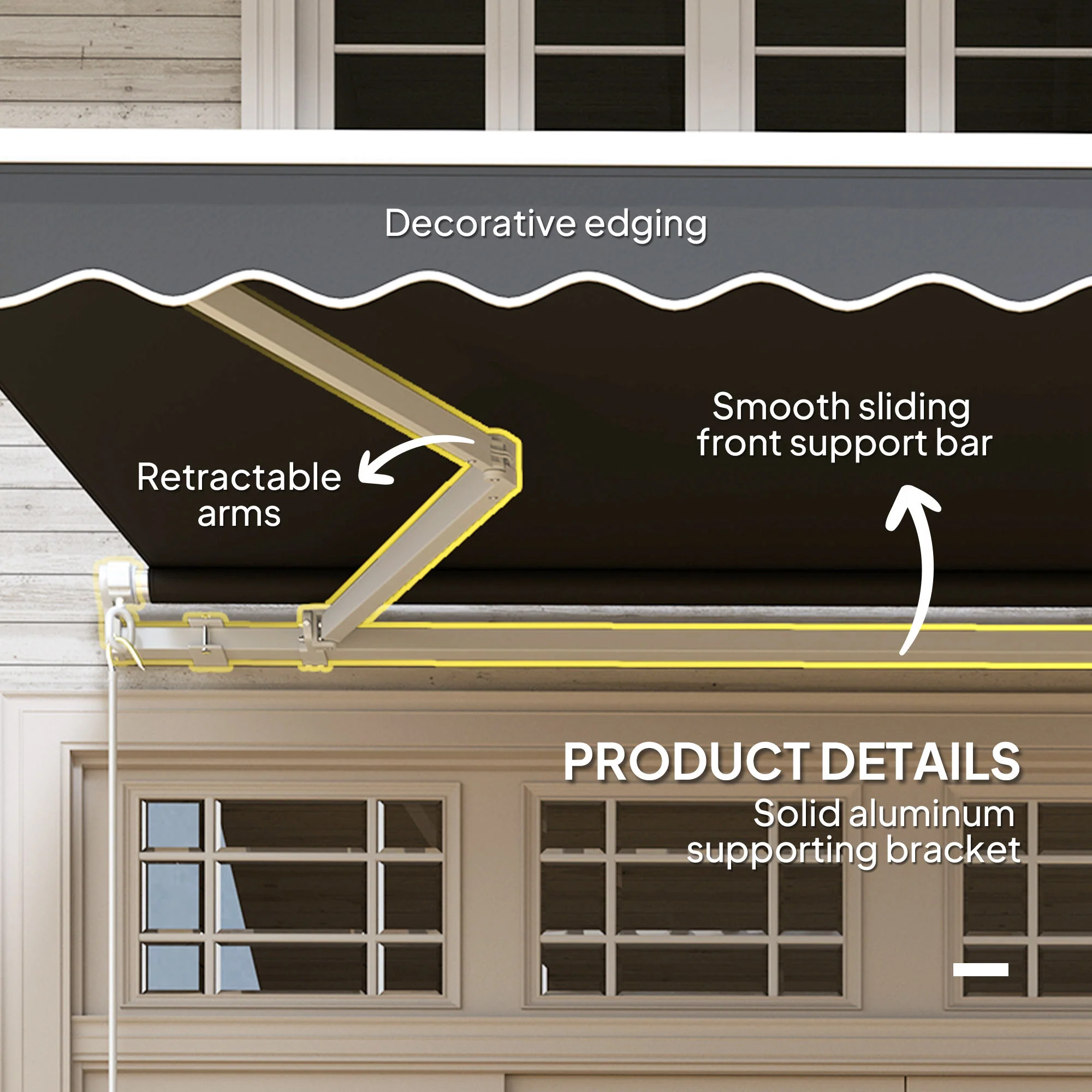 3 x 2.5m Retractable Manual Awning with w/ Fittings & Crank Handle, Black - Image 9