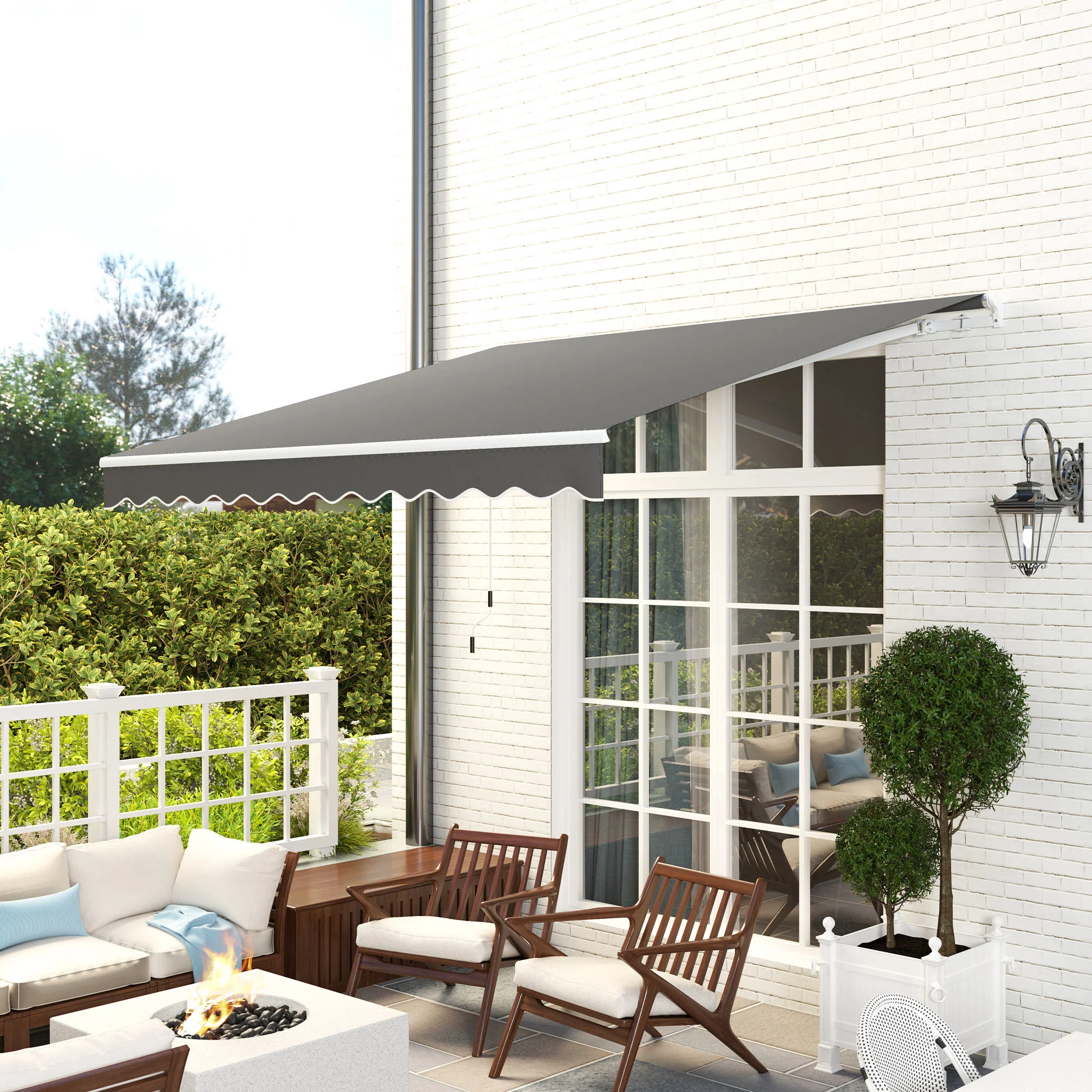 3 x 2.5m Retractable Manual Awning with w/ Fittings & Crank Handle, Light Grey - Image 11