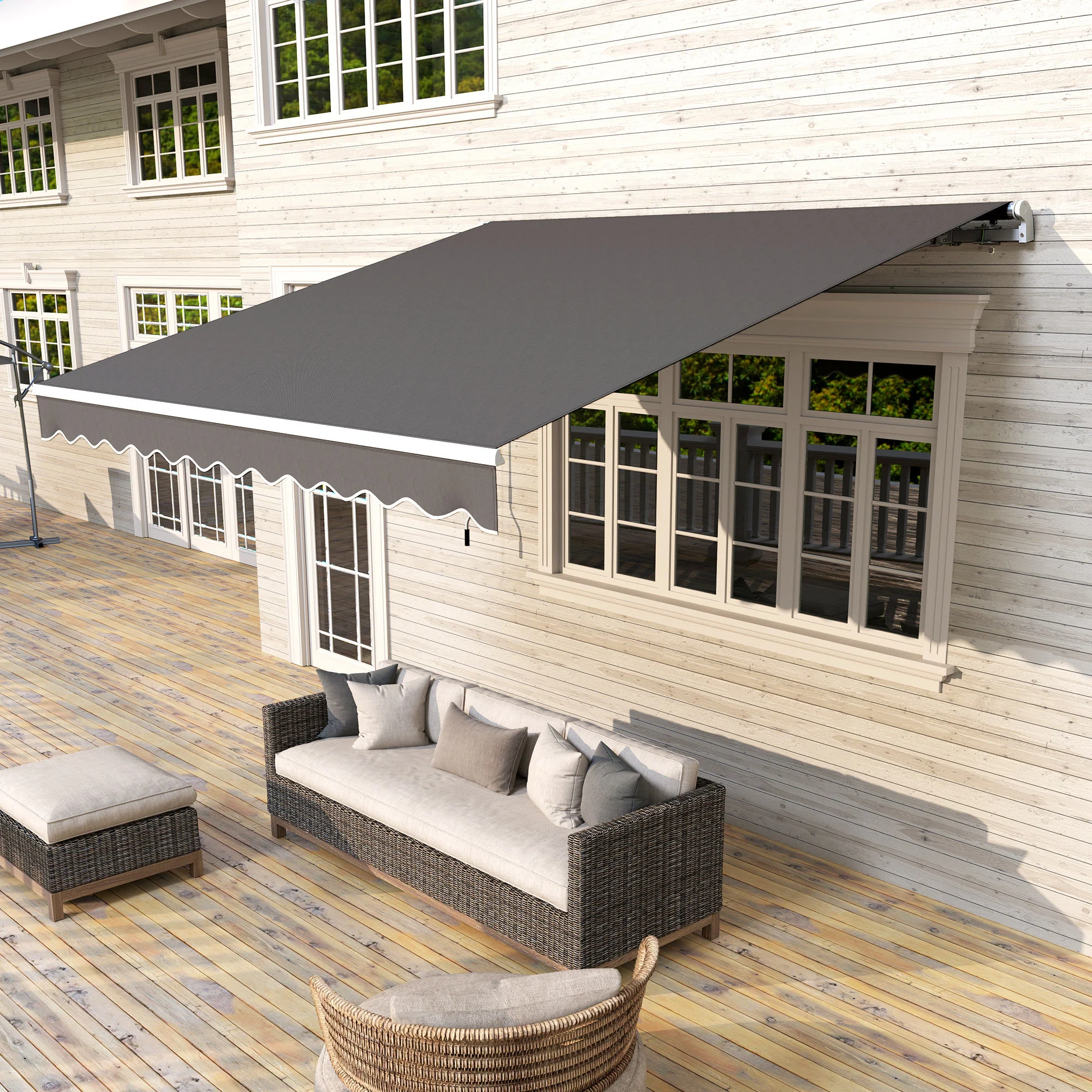 3 x 2.5m Retractable Manual Awning with w/ Fittings & Crank Handle, Light Grey - Image 4