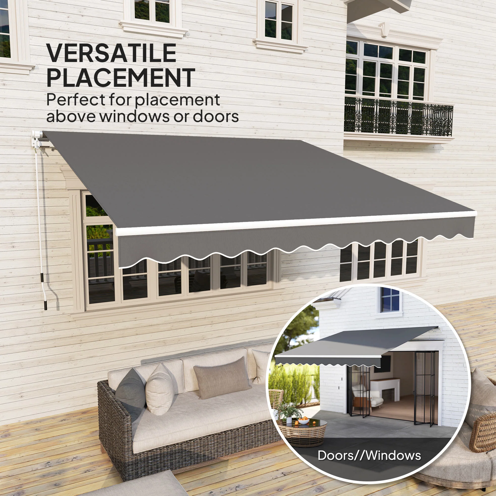 3 x 2.5m Retractable Manual Awning with w/ Fittings & Crank Handle, Light Grey - Image 7