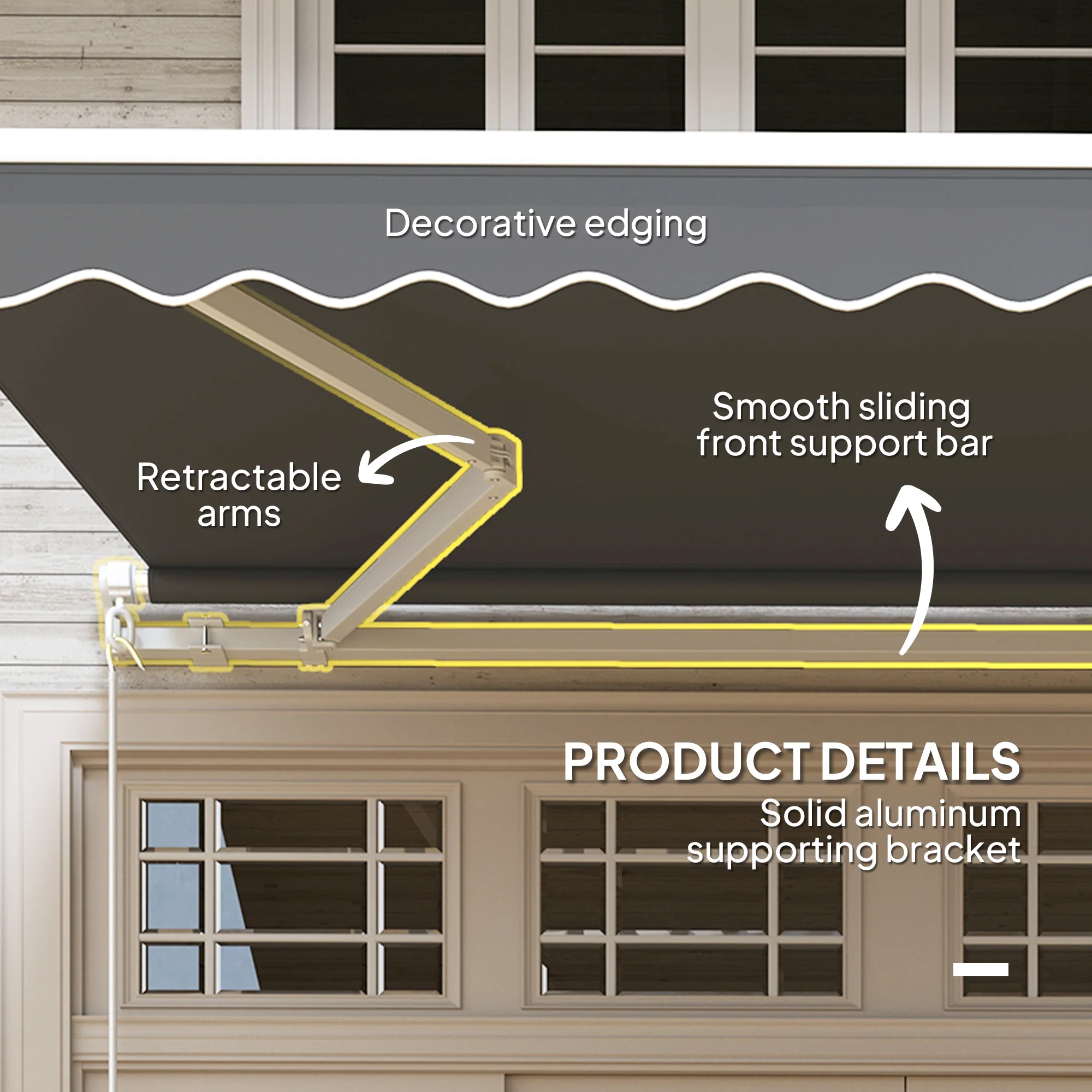 3 x 2.5m Retractable Manual Awning with w/ Fittings & Crank Handle, Light Grey - Image 9