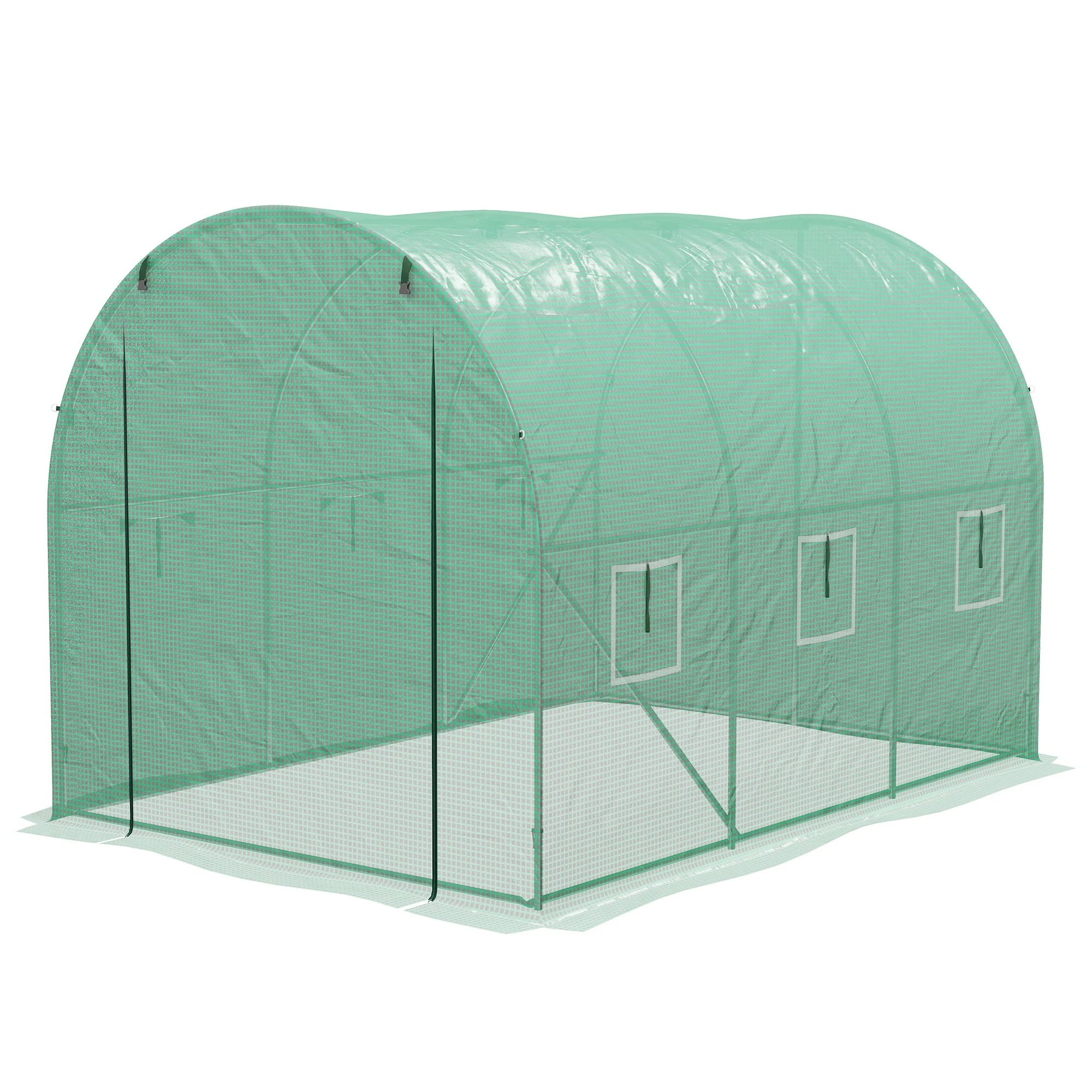 3 x 2m Polytunnel Greenhouse with Sprinkler Irrigation System, Wide Roll-up Door & 6 Mesh Windows, Green - Image 2