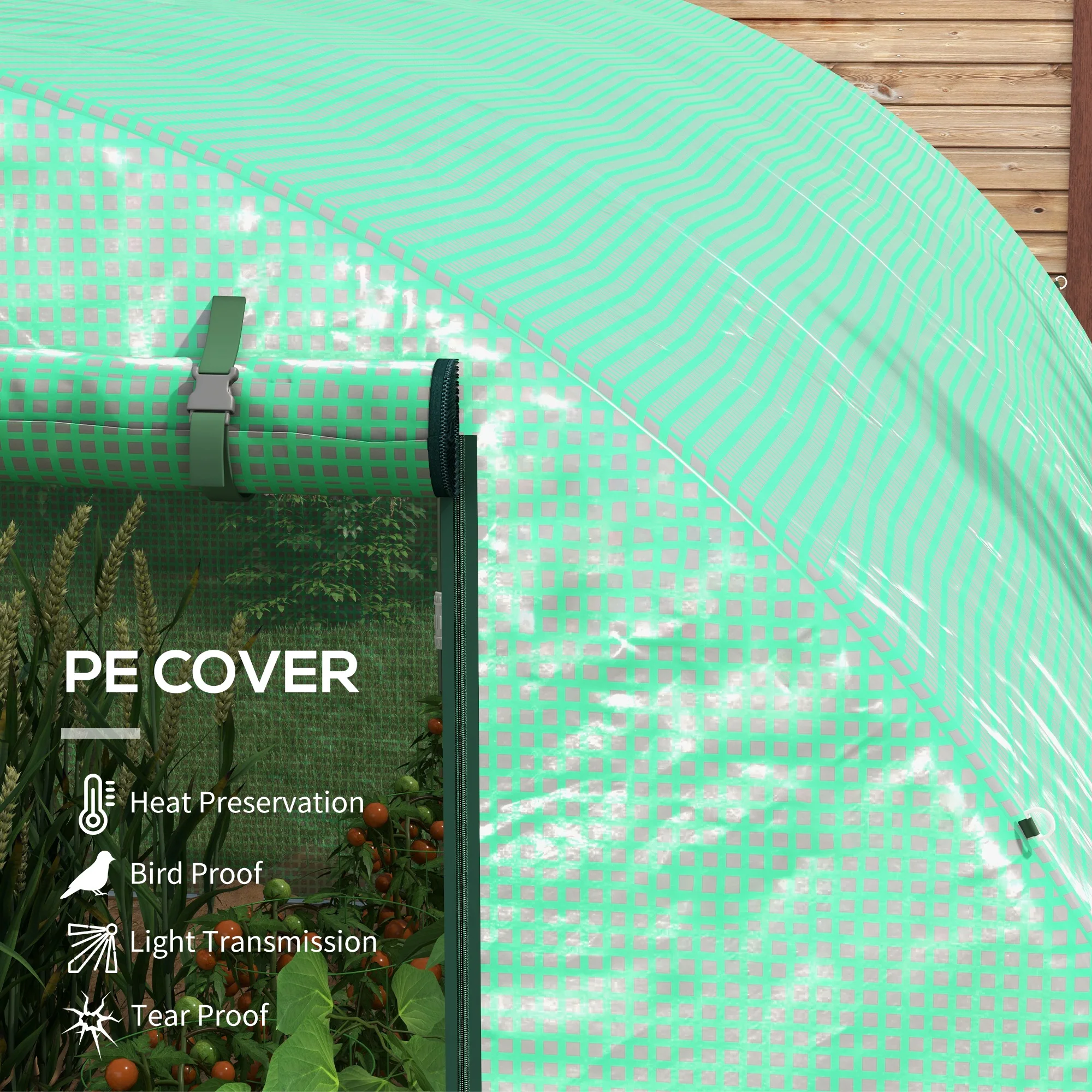 3 x 2m Polytunnel Greenhouse with Sprinkler Irrigation System, Wide Roll-up Door & 6 Mesh Windows, Green - Image 7