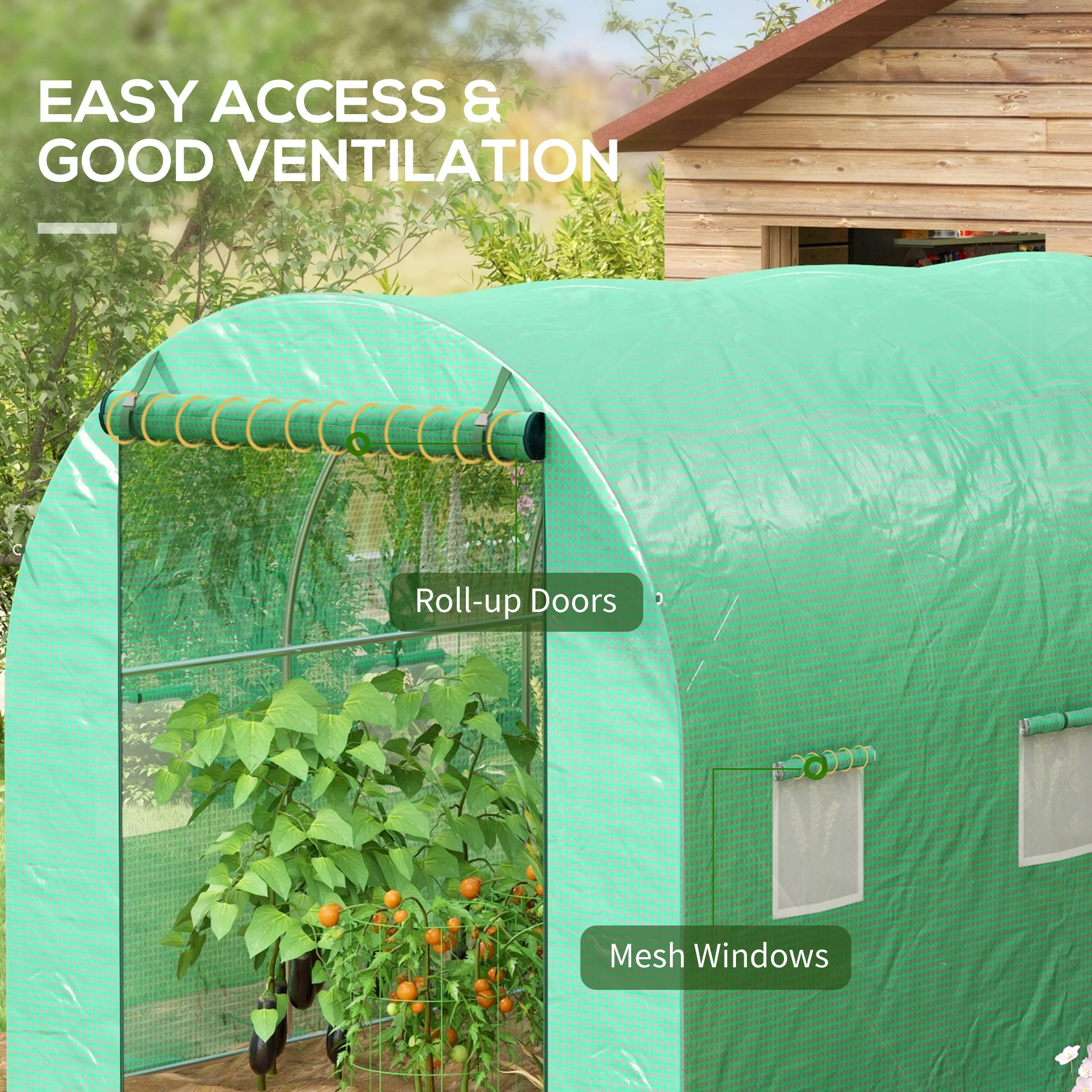 3 x 2m Polytunnel Greenhouse with Sprinkler Irrigation System, Wide Roll-up Door & 6 Mesh Windows, Green - Image 8