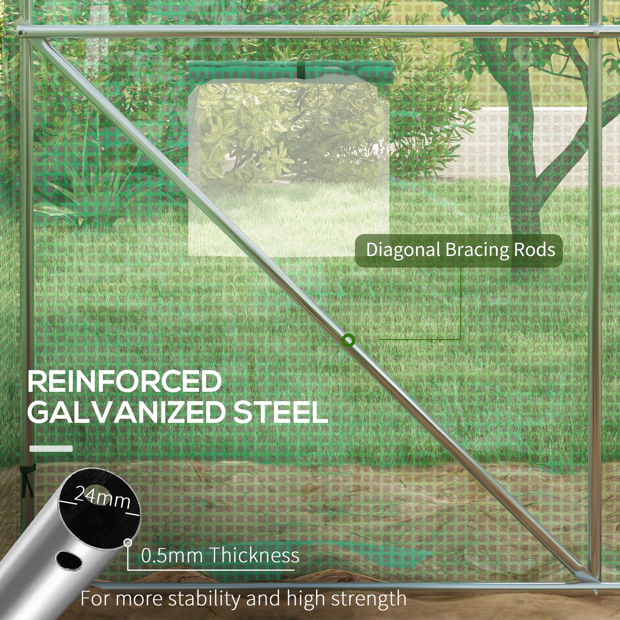 3 x 2m Polytunnel Greenhouse with Sprinkler Irrigation System, Wide Roll-up Door & 6 Mesh Windows, Green - Image 9