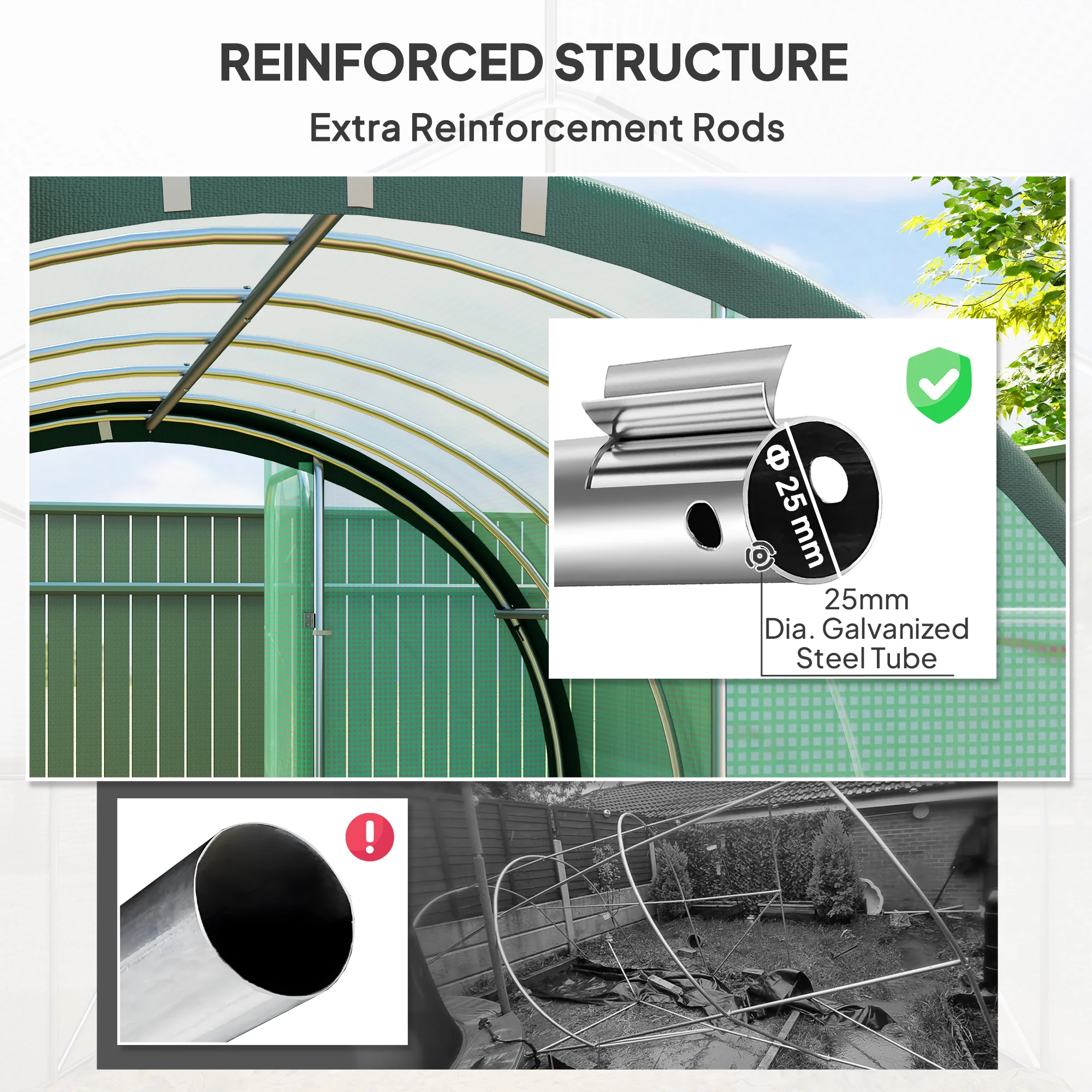 3 x 2m Walk-in Polytunnel Greenhouse with 2 Hinged Doors & 6 Mesh Windows, Green - Image 7