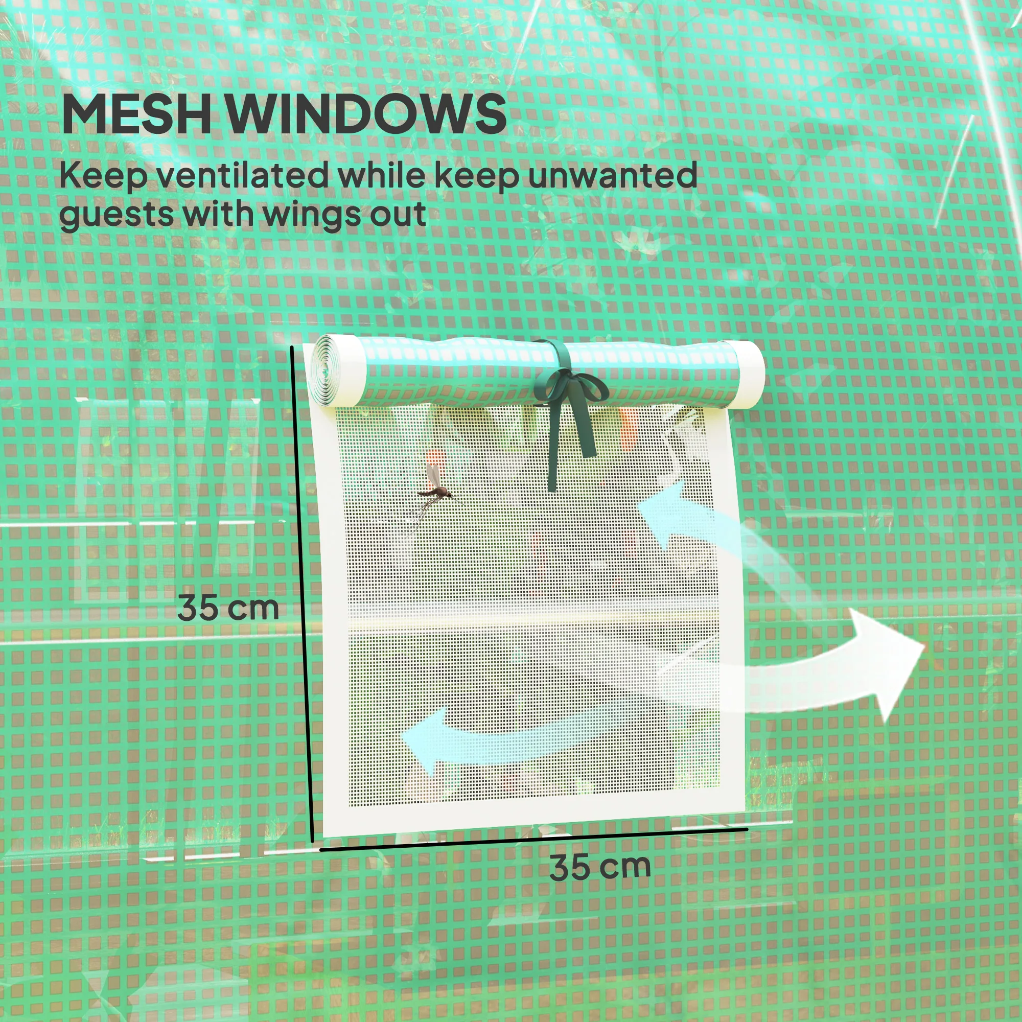 3 x 2m Walk-in Polytunnel Greenhouse with 2 Hinged Doors & 6 Mesh Windows, Green - Image 9