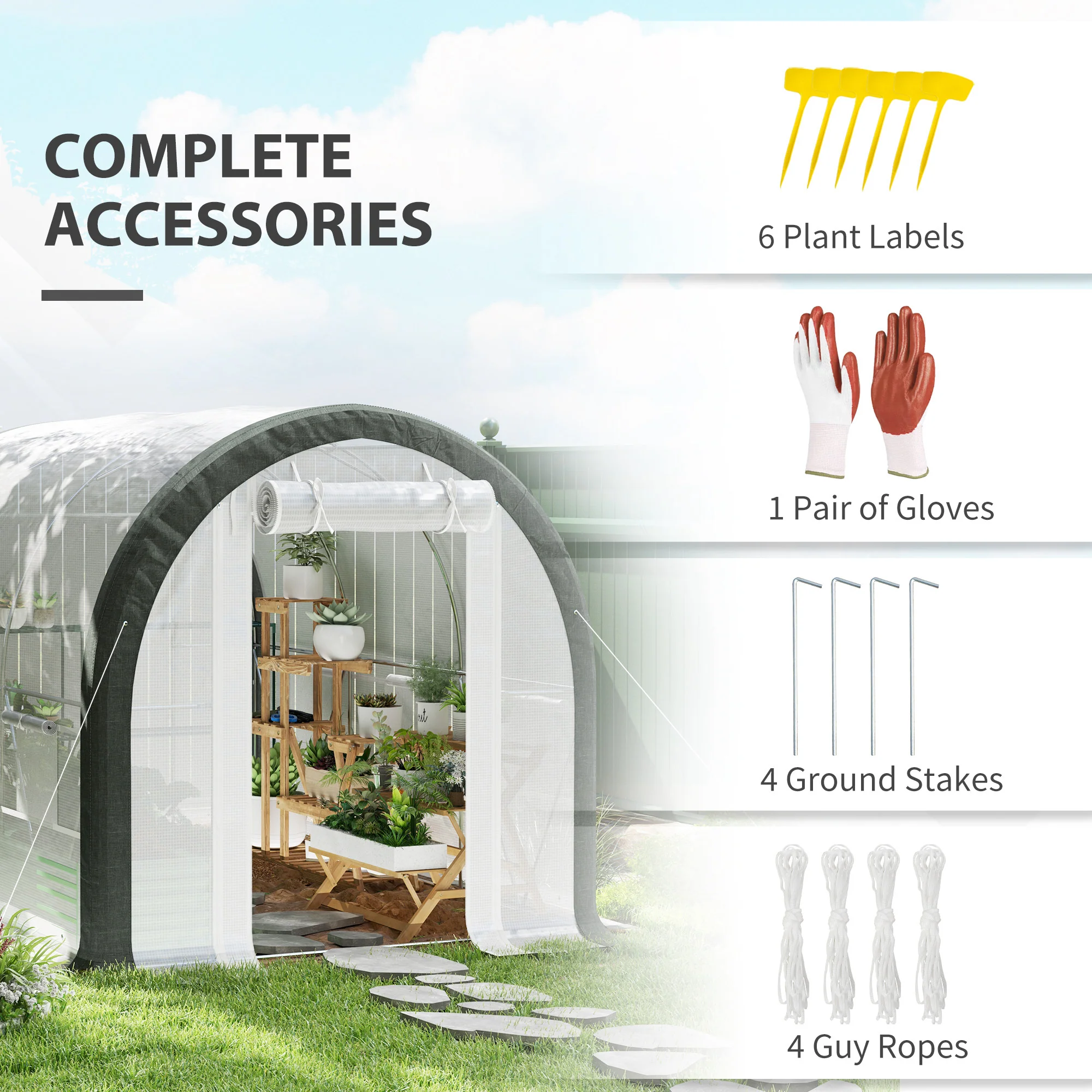 3 x 2m Walk-in Polytunnel Greenhouse with Upgraded Structure & 6 Mesh Windows, White - Image 10