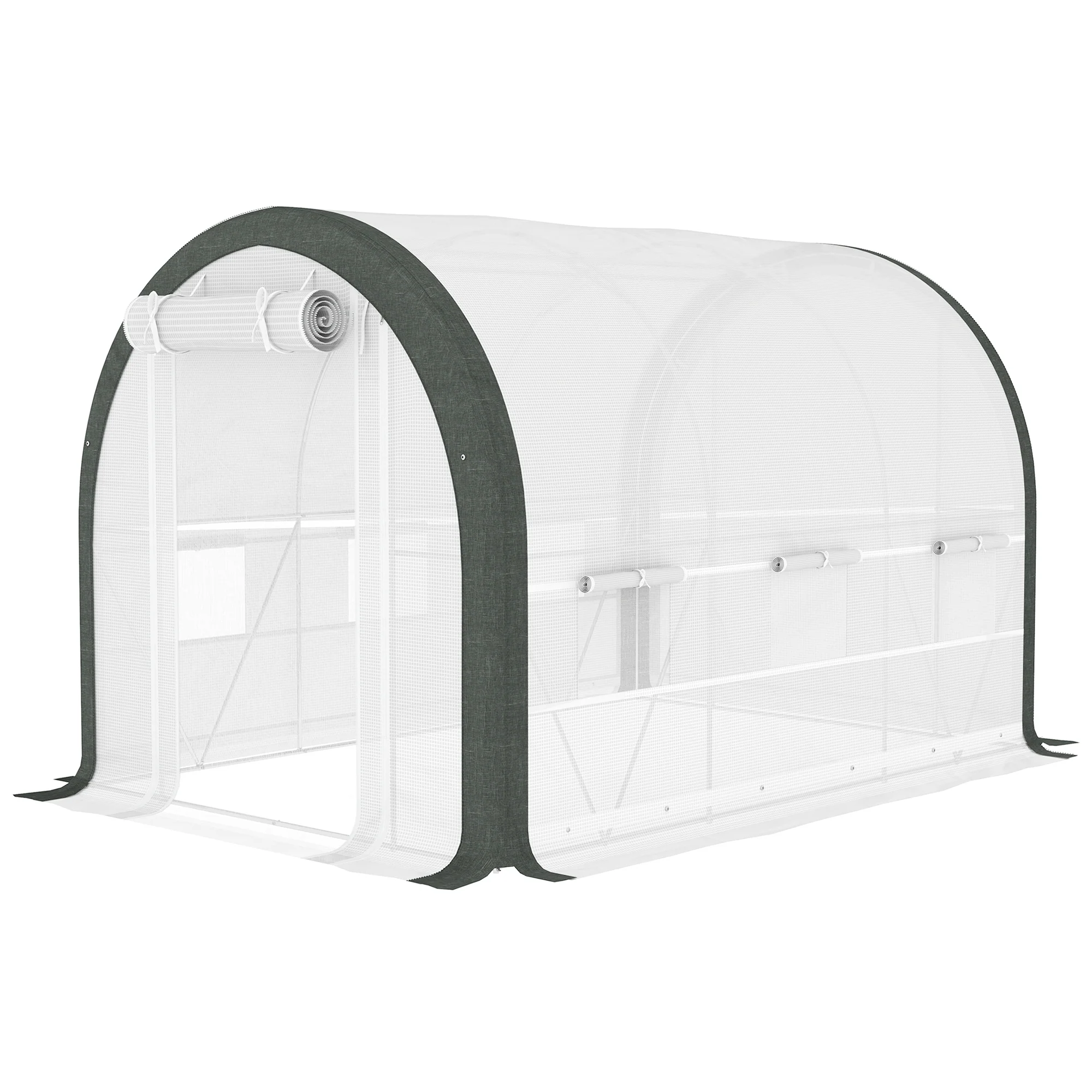 3 x 2m Walk-in Polytunnel Greenhouse with Upgraded Structure & 6 Mesh Windows, White - Image 2