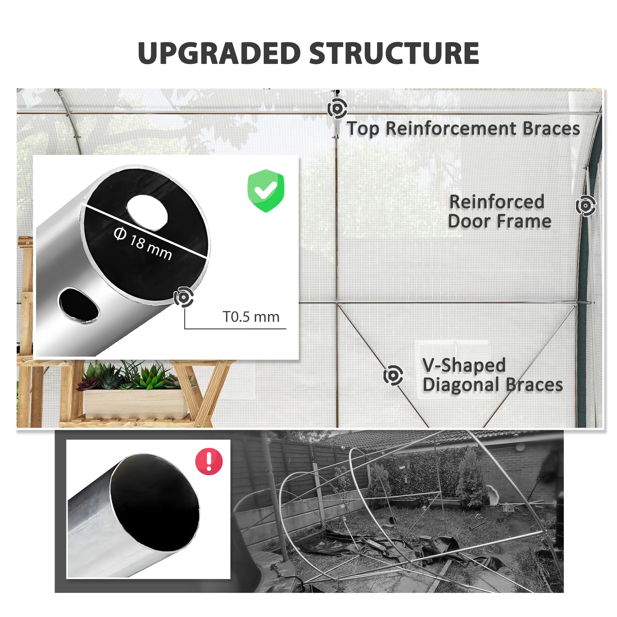 3 x 2m Walk-in Polytunnel Greenhouse with Upgraded Structure & 6 Mesh Windows, White - Image 7
