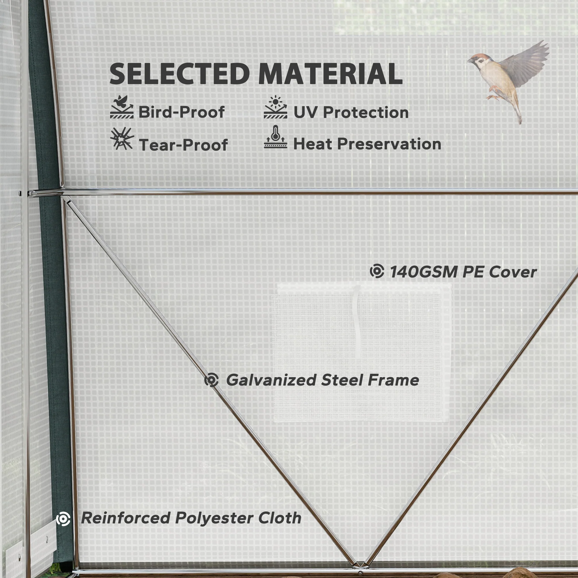 3 x 2m Walk-in Polytunnel Greenhouse with Upgraded Structure & 6 Mesh Windows, White - Image 8