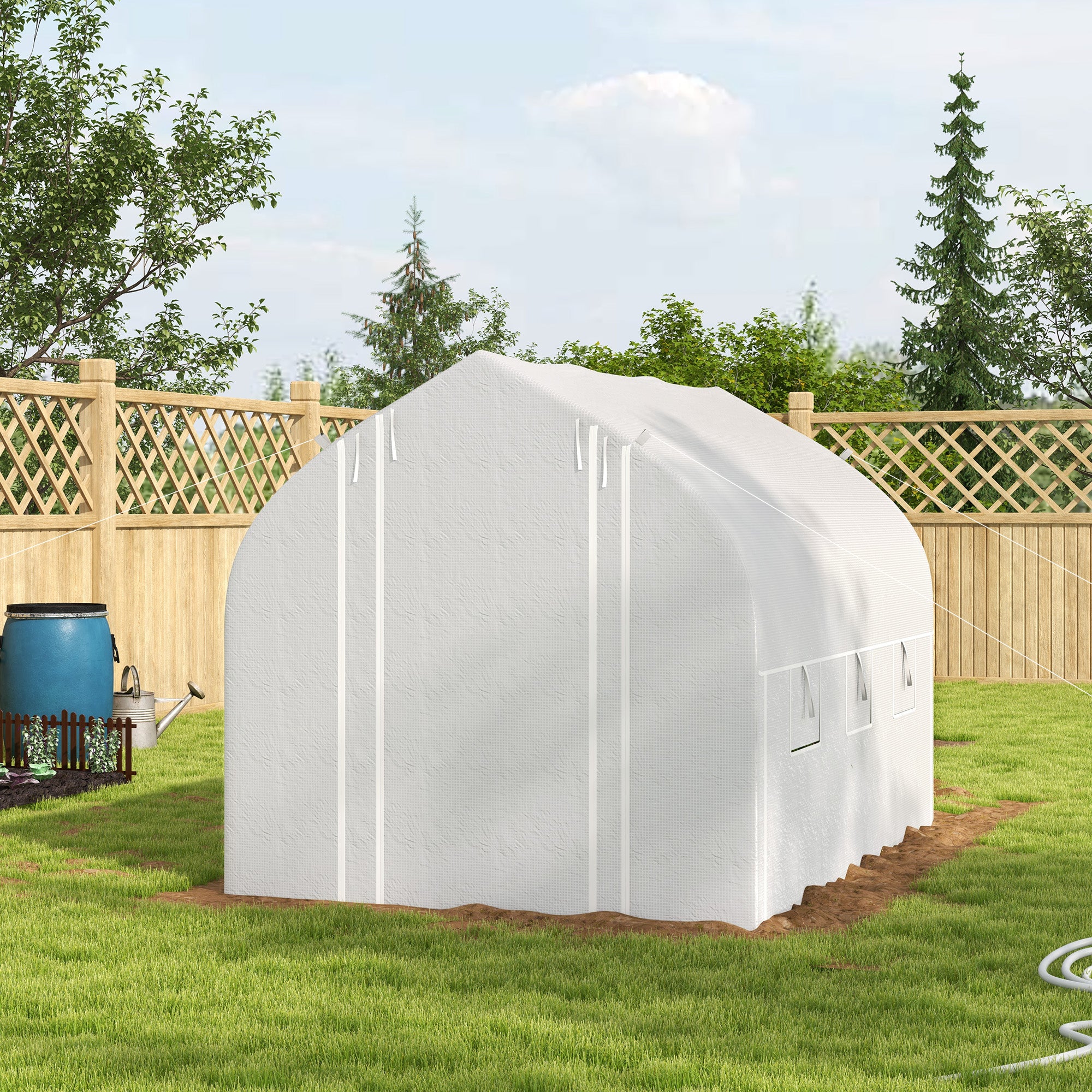 3 x 2m Walk-in Polytunnel Greenhouse w/ Zipped Roll Up Sidewalls & 6 Mesh Windows, White - Image 4