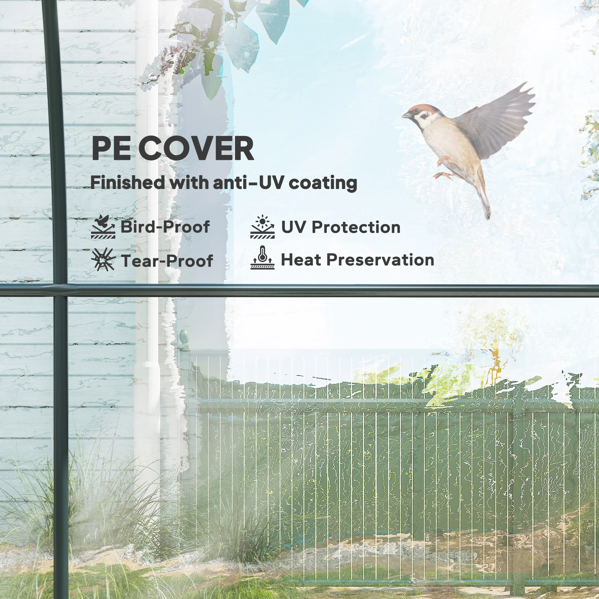 3 x 2 x 2 m Polytunnel Greenhouse with Roll-up Door, Clear - Image 6