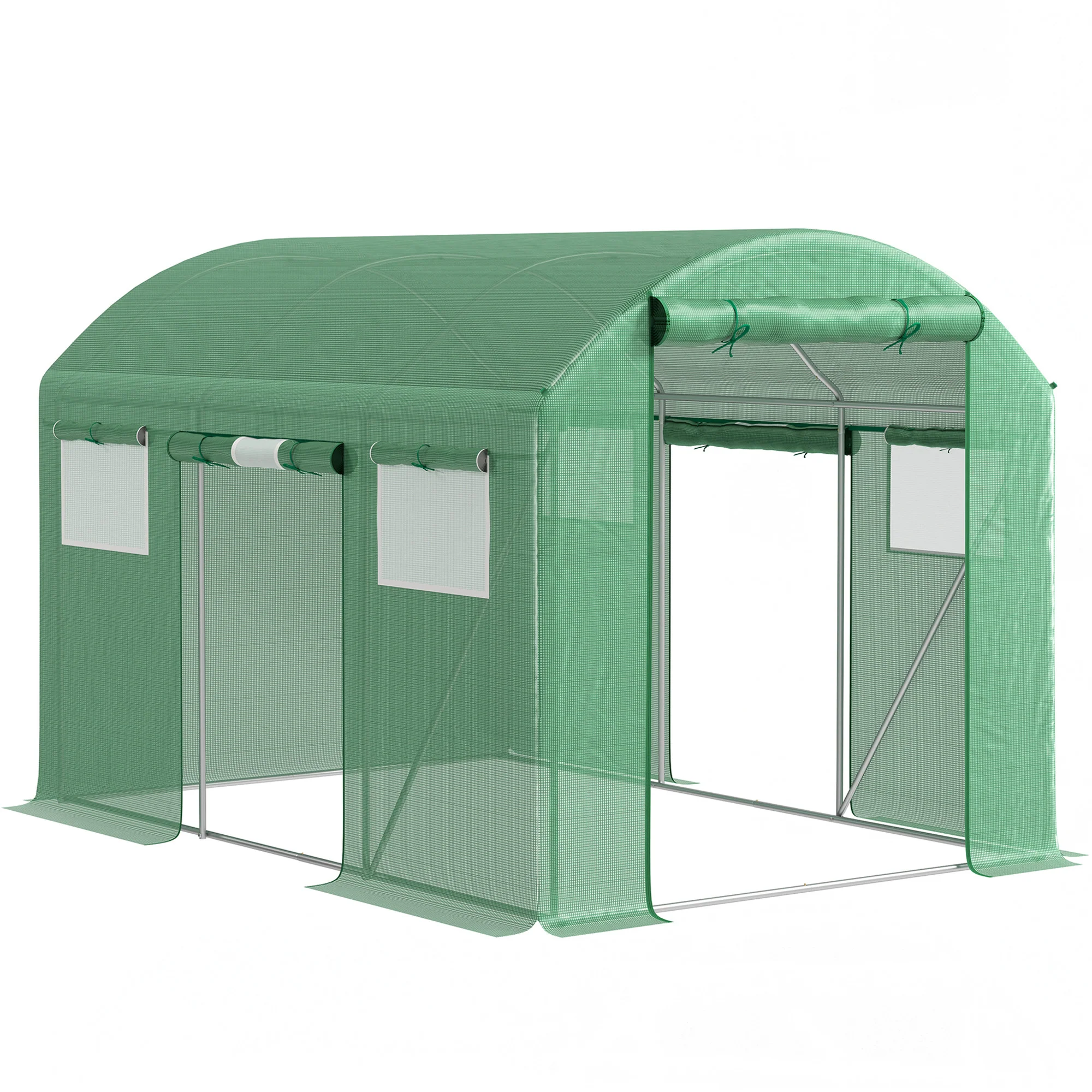 3 x 2 x 2m Polytunnel Greenhouse with 3 Roll-up Doors, Mesh Windows & Anti-UV PE Cover, Green - Image 12