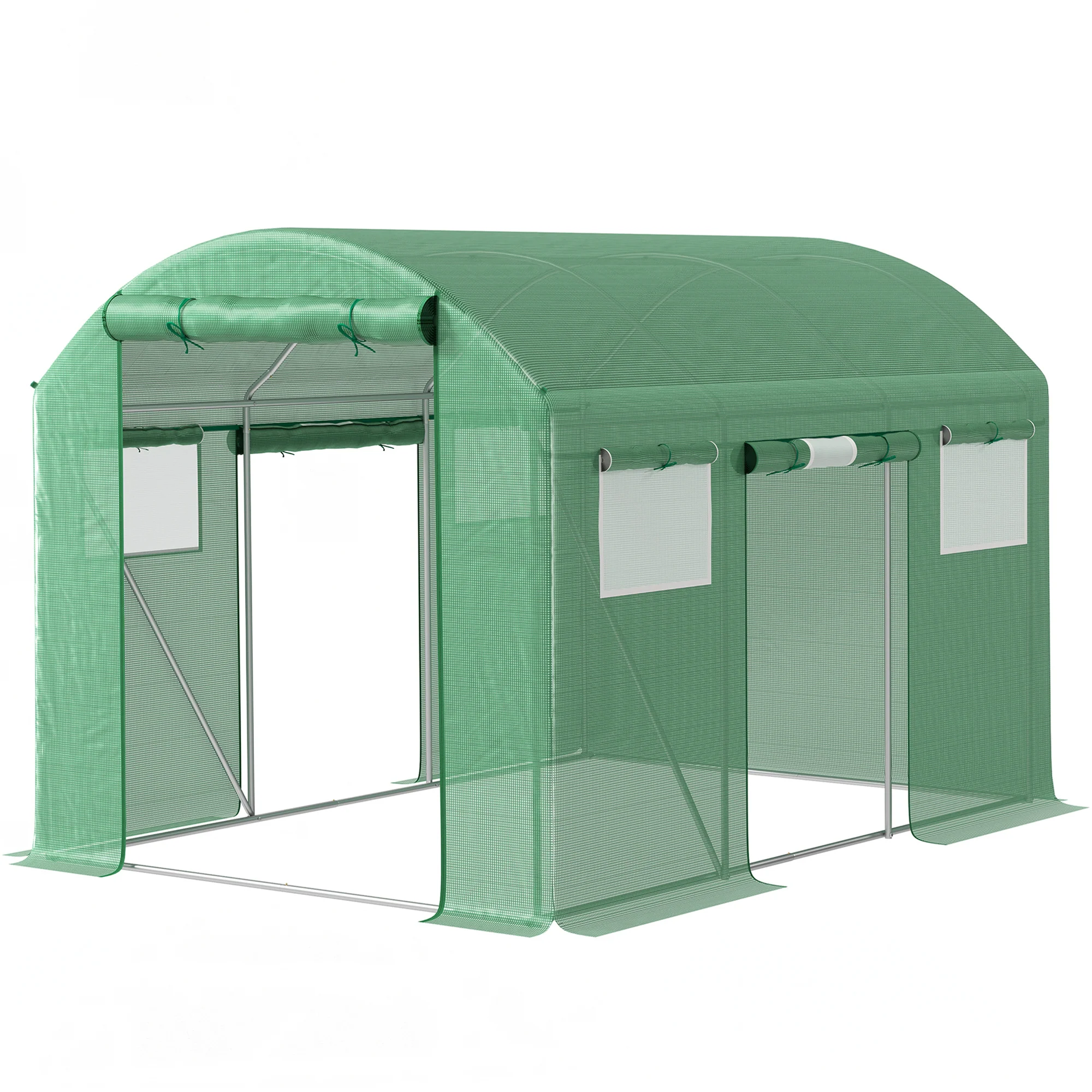 3 x 2 x 2m Polytunnel Greenhouse with 3 Roll-up Doors, Mesh Windows & Anti-UV PE Cover, Green - Image 2