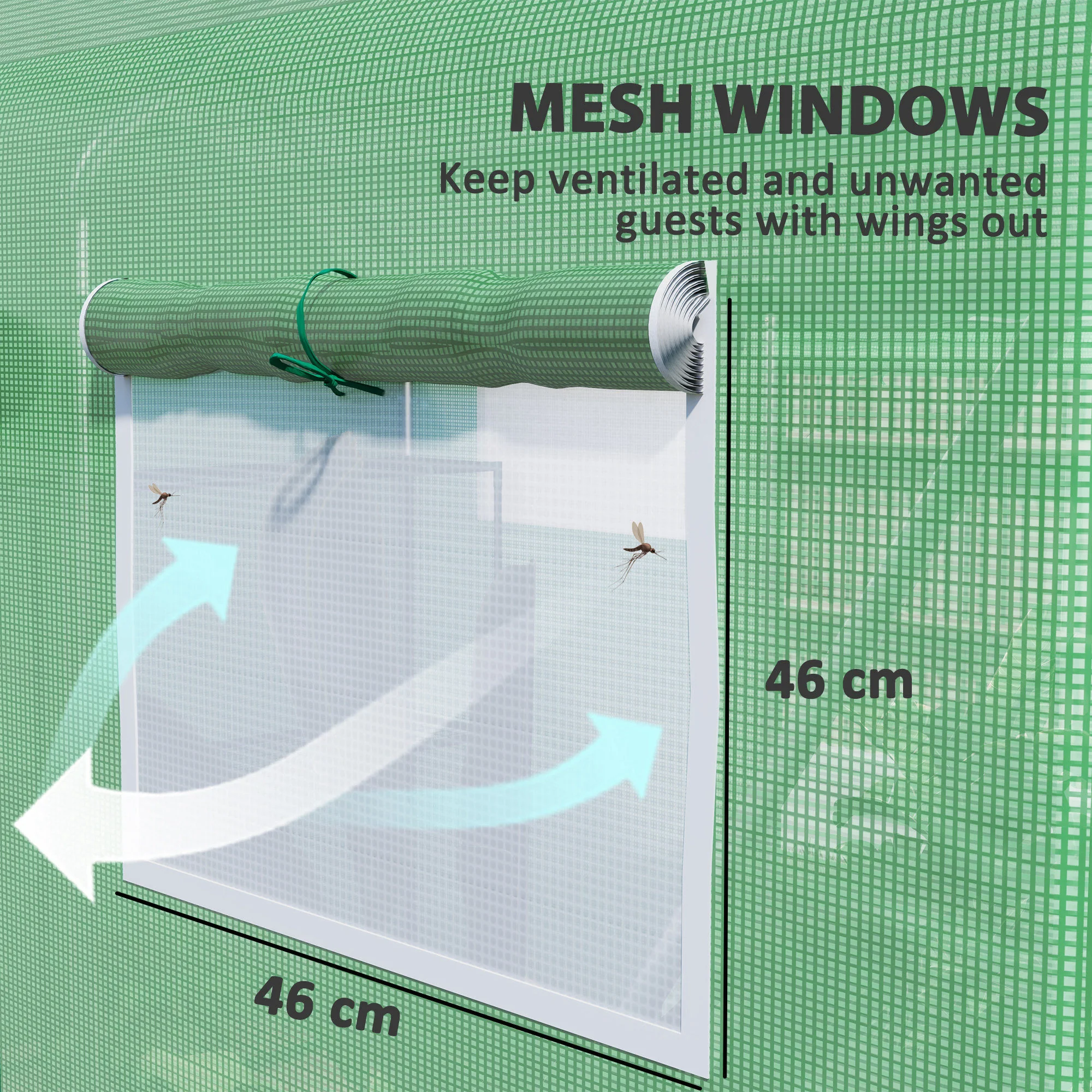 3 x 2 x 2m Polytunnel Greenhouse with 3 Roll-up Doors, Mesh Windows & Anti-UV PE Cover, Green - Image 7