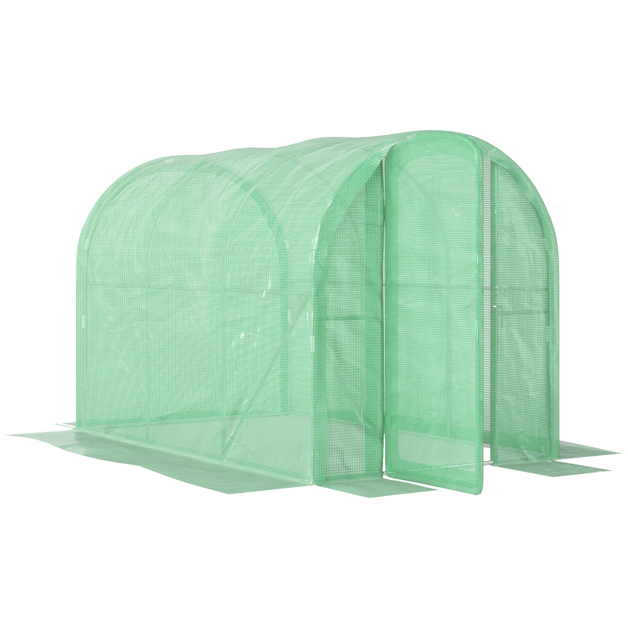 3 x 2 x 2m Galvanised Steel Frame Polytunnel Greenhouse with Hinged Door & PE Cover, Green