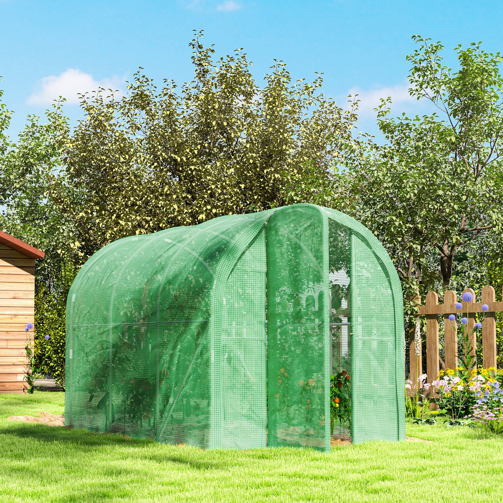3 x 2 x 2m Galvanised Steel Frame Polytunnel Greenhouse with Hinged Door & PE Cover, Green - Image 10