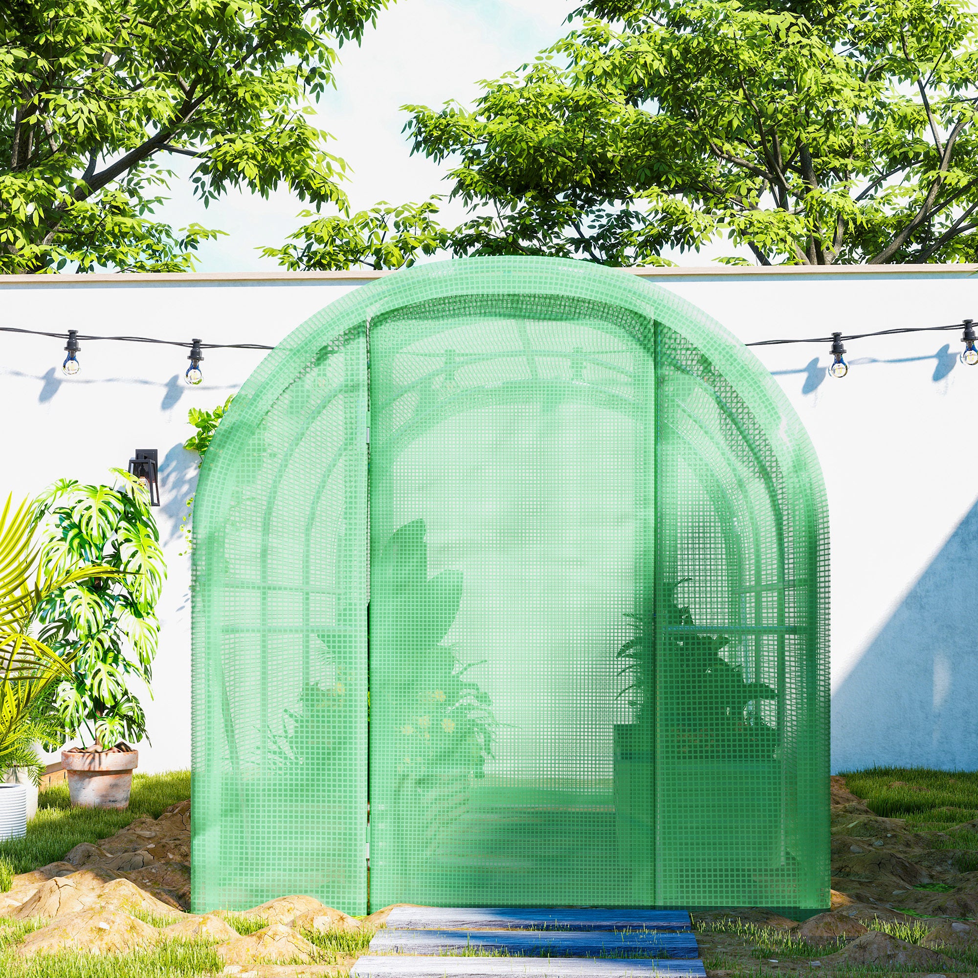 3 x 2 x 2m Galvanised Steel Frame Polytunnel Greenhouse with Hinged Door & PE Cover, Green - Image 11